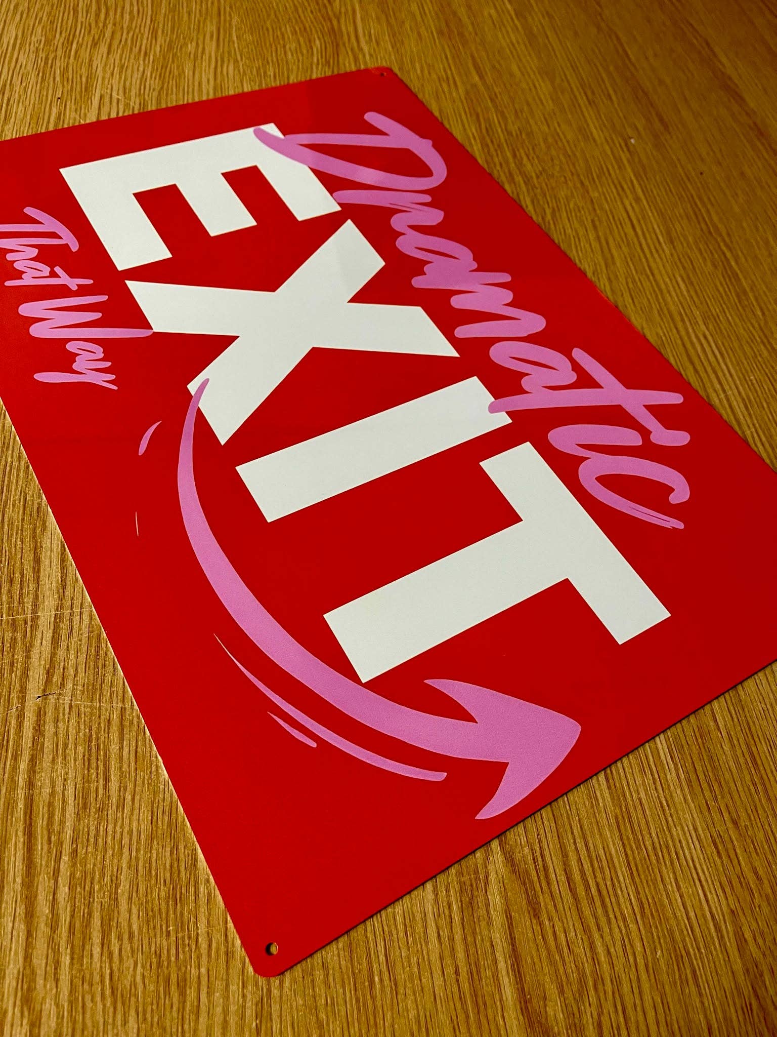 Dramatic Exit Red Arrow Metal Sign Plaque: 8x10inch