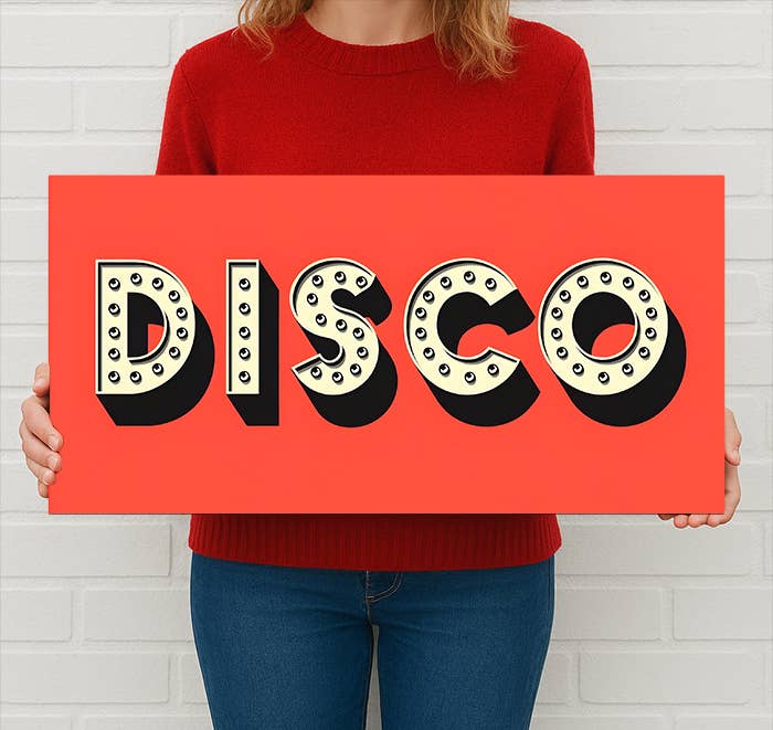Disco Metal Sign – Retro Light Bulb Style Party Wall Decor: 16x8inch