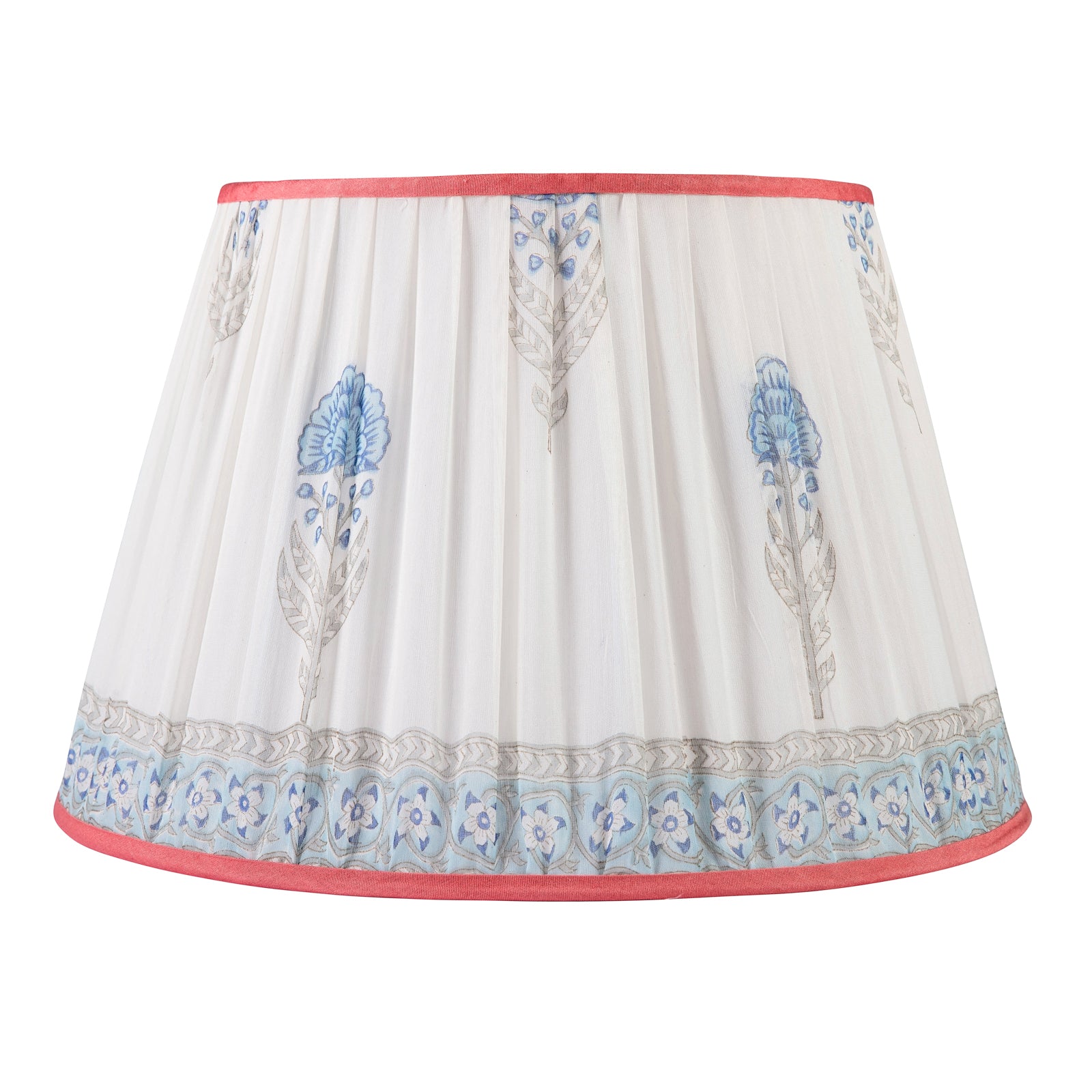 Artisan Sari 16"Gathered Lampshade Light Blue Flower Coral Trim