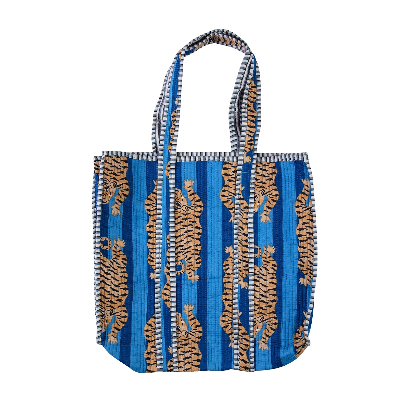 Mid Blue Tiger Stripe - Quilted Cotton Bag - KH
