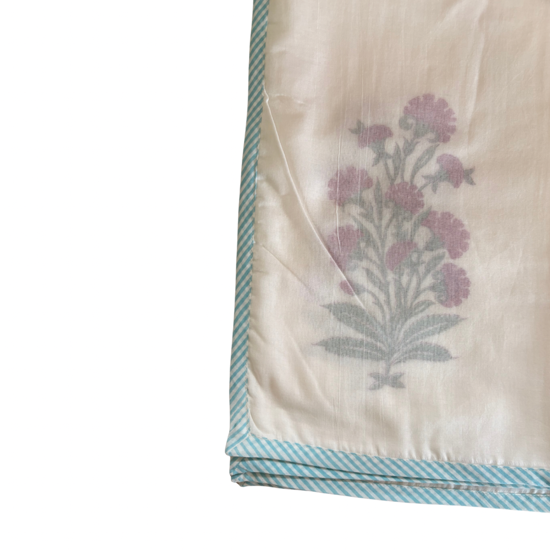 NEW IN | Floral bush with baby blue Stripe Trim | Single Dohar