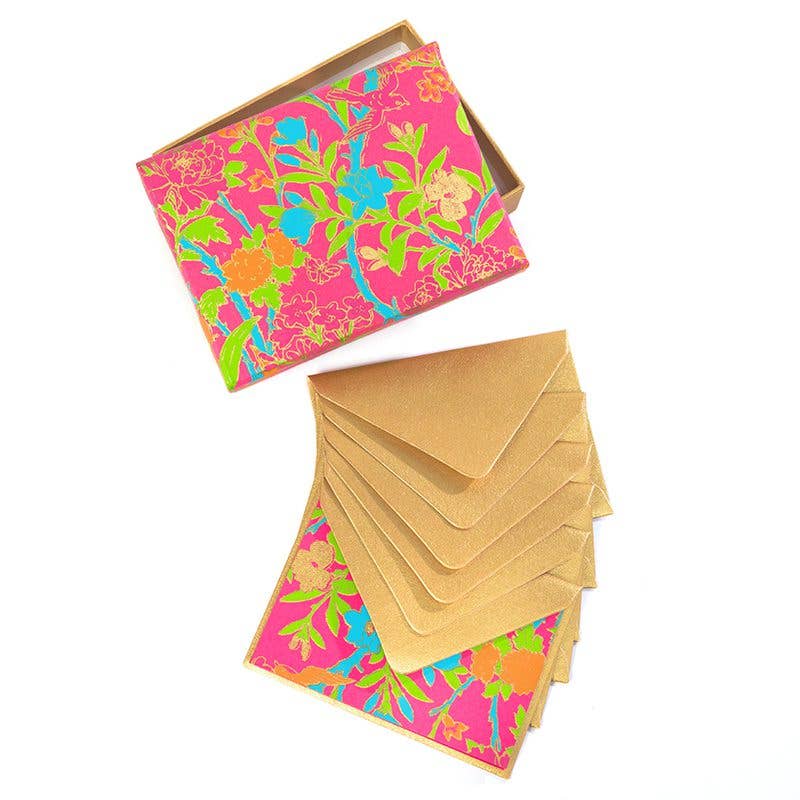 Pink Floral Vine Note Card with Keepsake Box