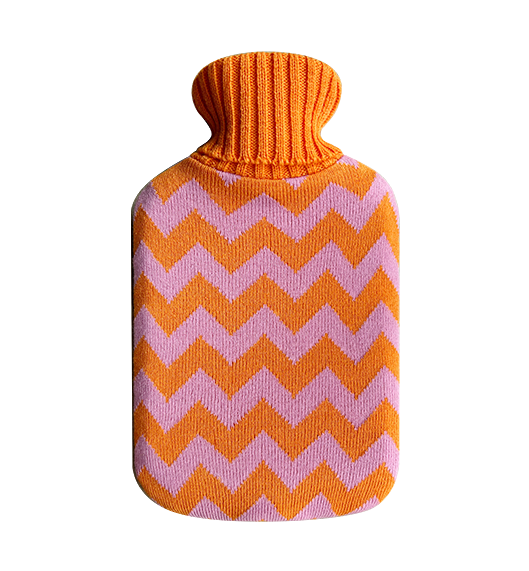 Hot Water Bottle with Cover | Hand-Knit Lambswool |Tangerine