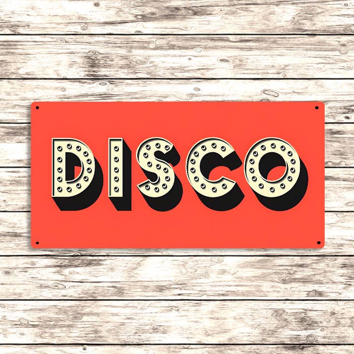 Disco Metal Sign – Retro Light Bulb Style Party Wall Decor: 16x8inch