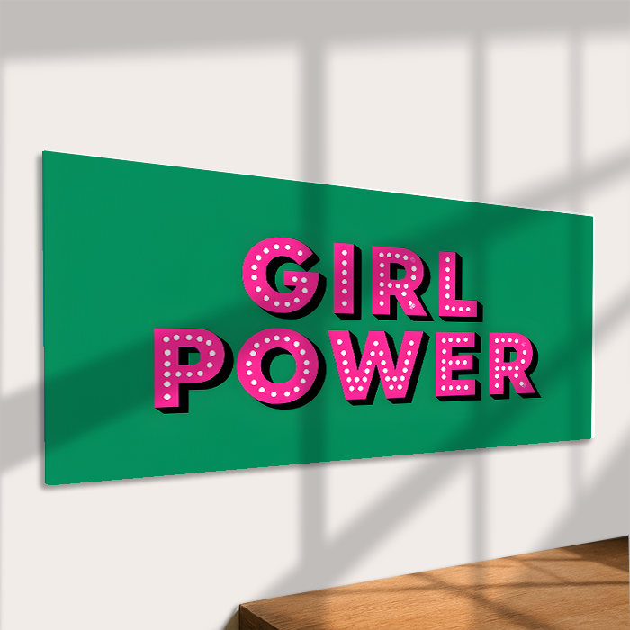 Girl Power Metal Sign – Bold Feminist Pink Retro Wall Art: 16x8inch