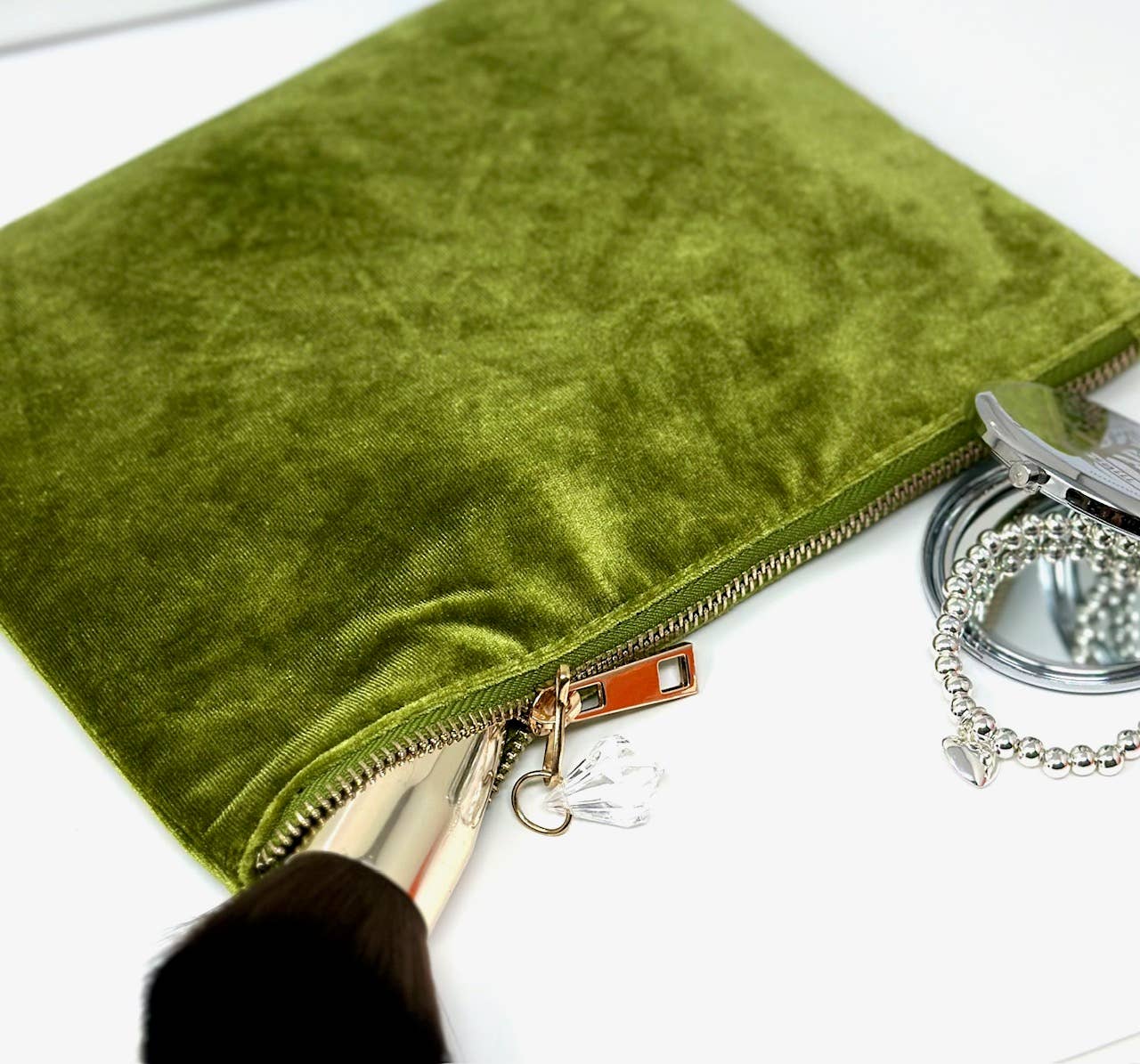 Plain Velvet feel bags: Olive Green