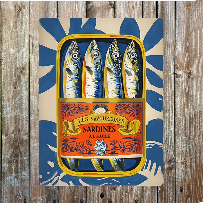Sardine Can Illustration Kitchen Metal Sign Plaque: 8x10inch