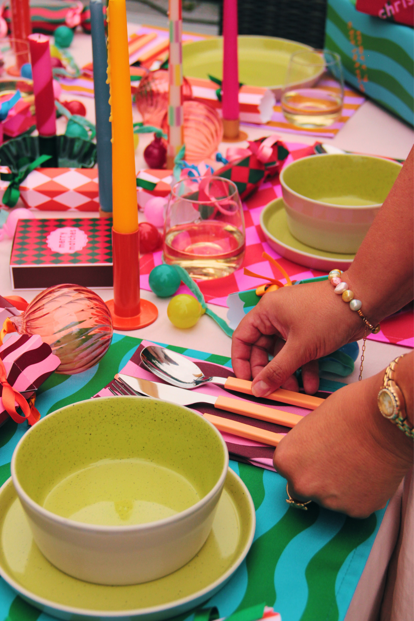Blue and Green Stripe Pattern Christmas Crackers