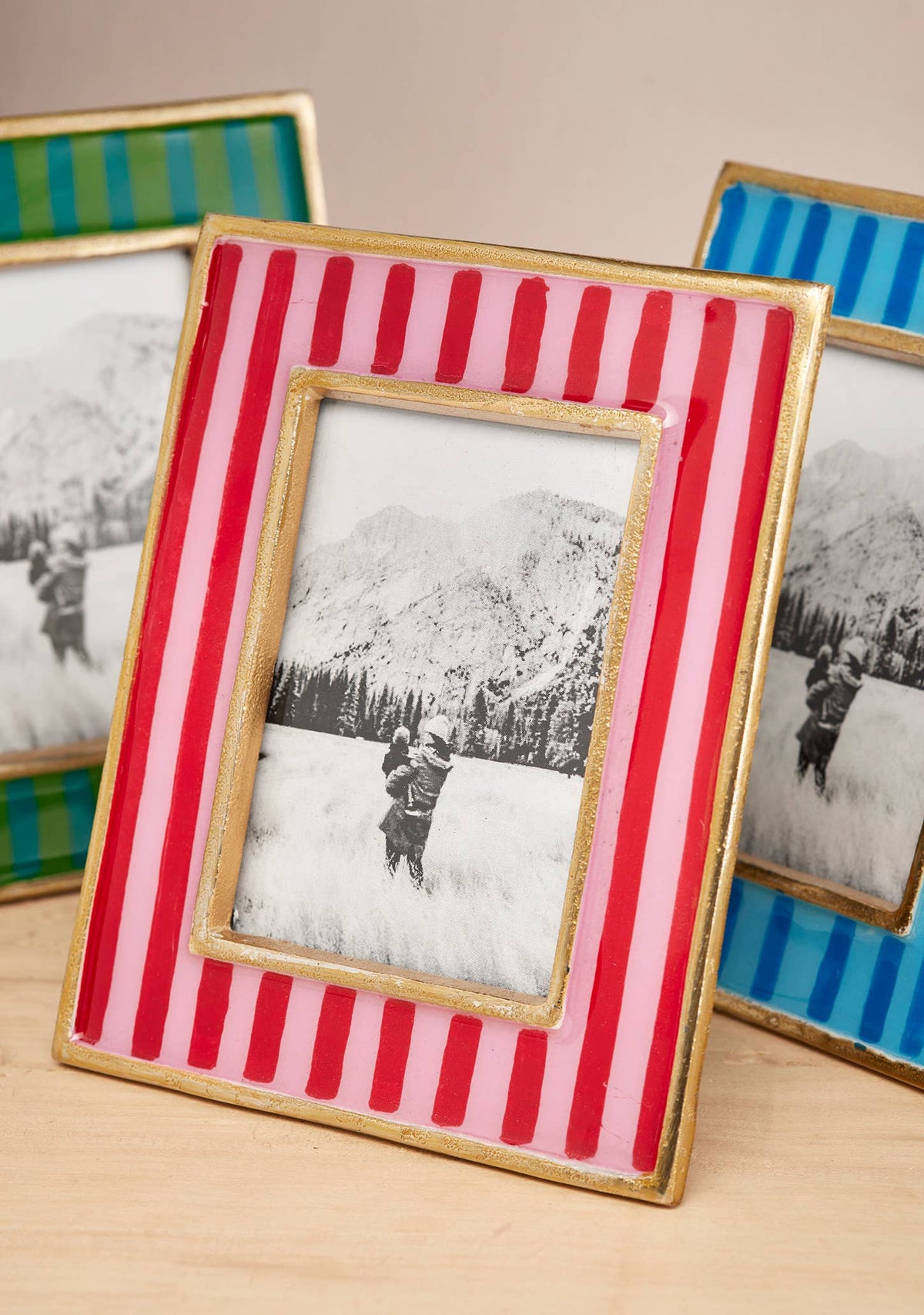 Stripe Enamel Photo Frame Pink