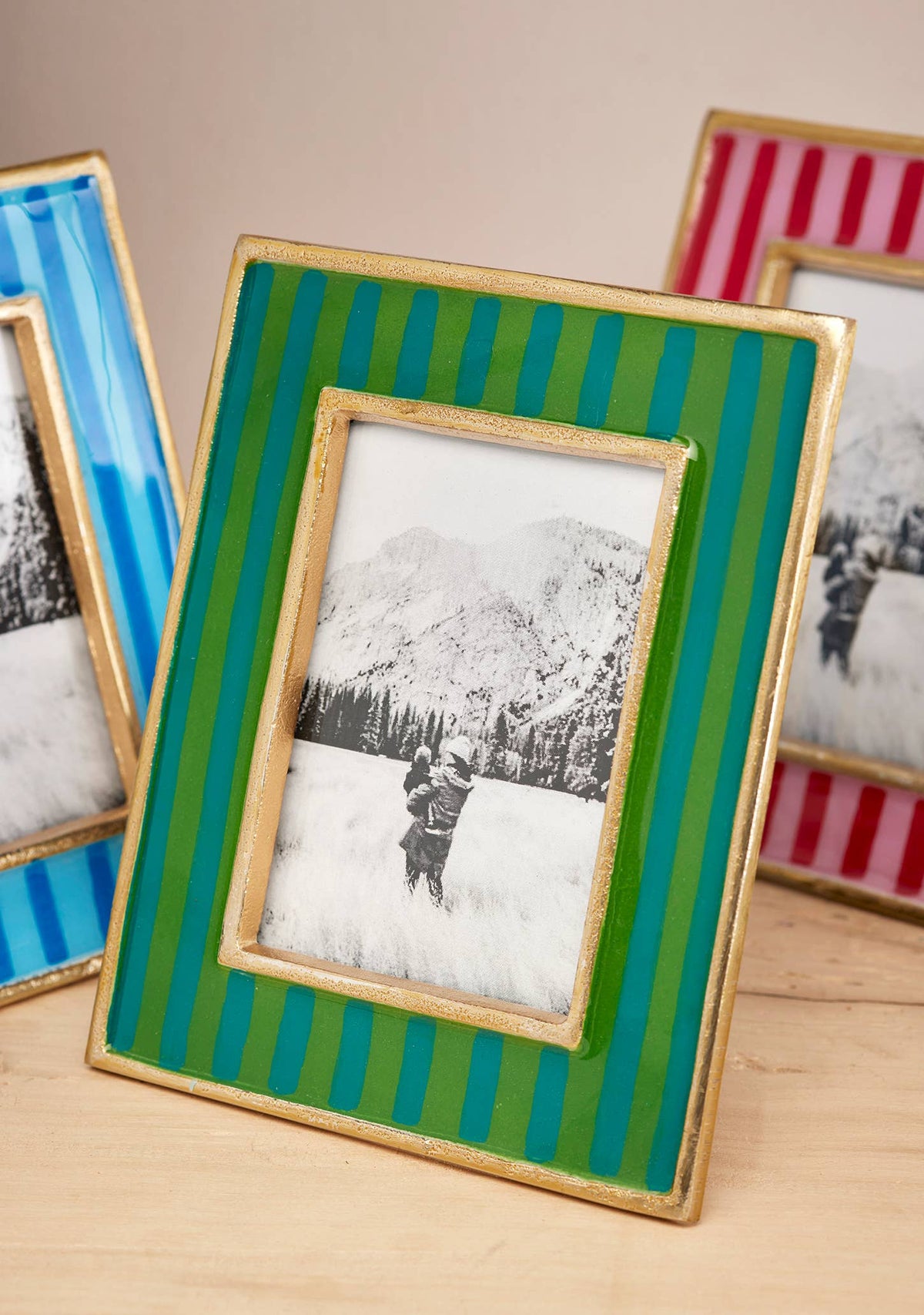 Stripe Enamel Photo Frame Green