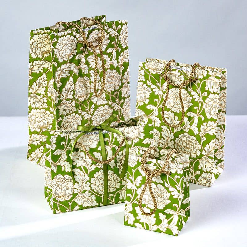 Green Floral Handmade Gift Bags - come in different sizes medium