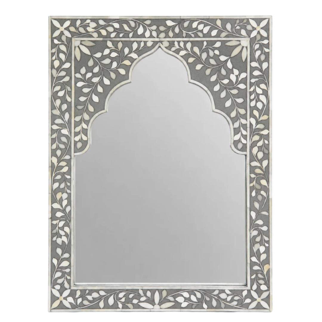 Arch Topped Dark Grey Bone Inlay Mirror