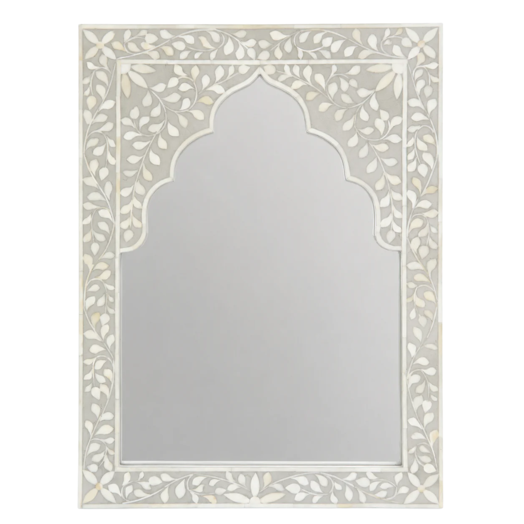 Arch Topped Light Grey Bone Inlay Mirror