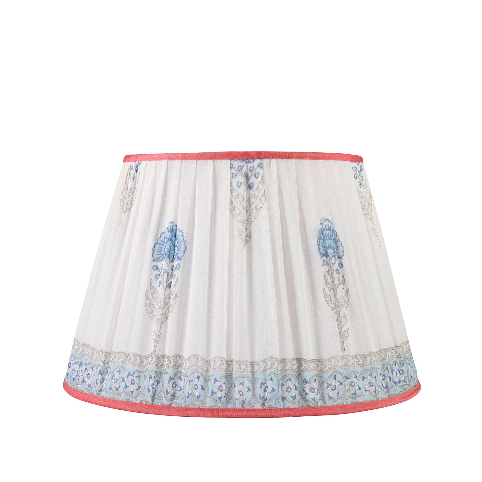 Artisan Sari 16"Gathered Lampshade Light Blue Flower Coral Trim