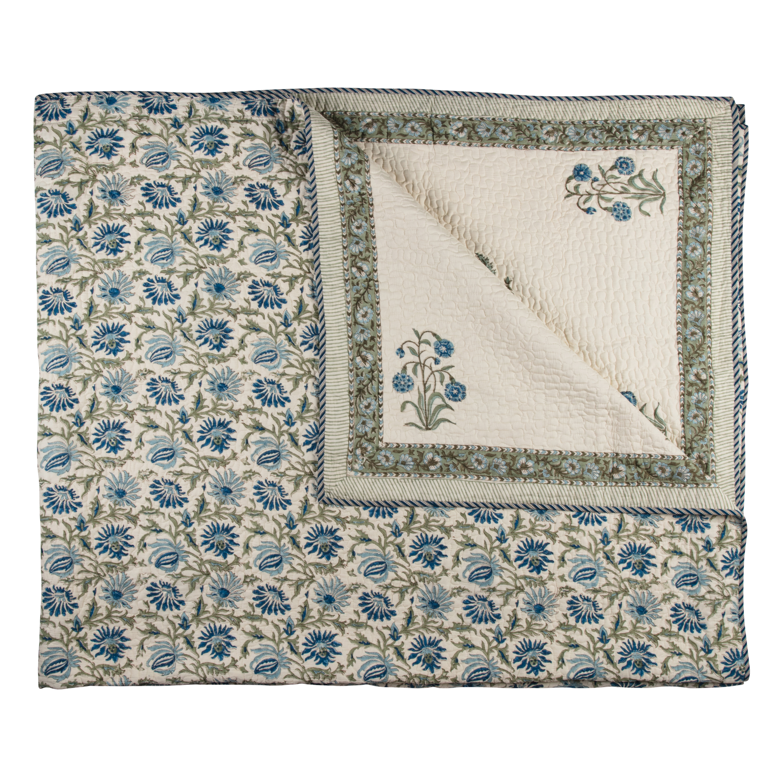 Azure Wildflower - King Quilted Bedspread with x2 Pillowcases