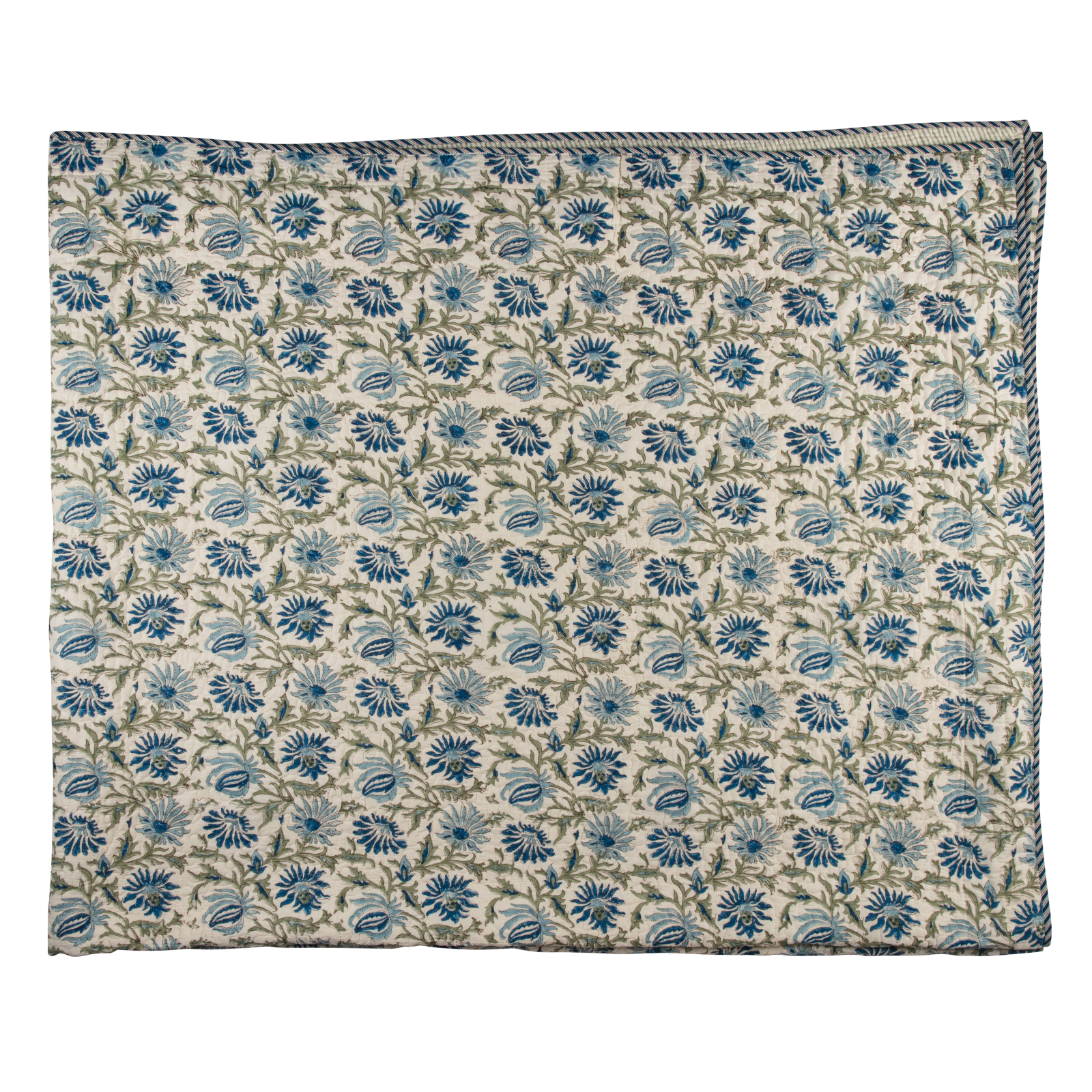 Azure Wildflower - King Quilted Bedspread with x2 Pillowcases
