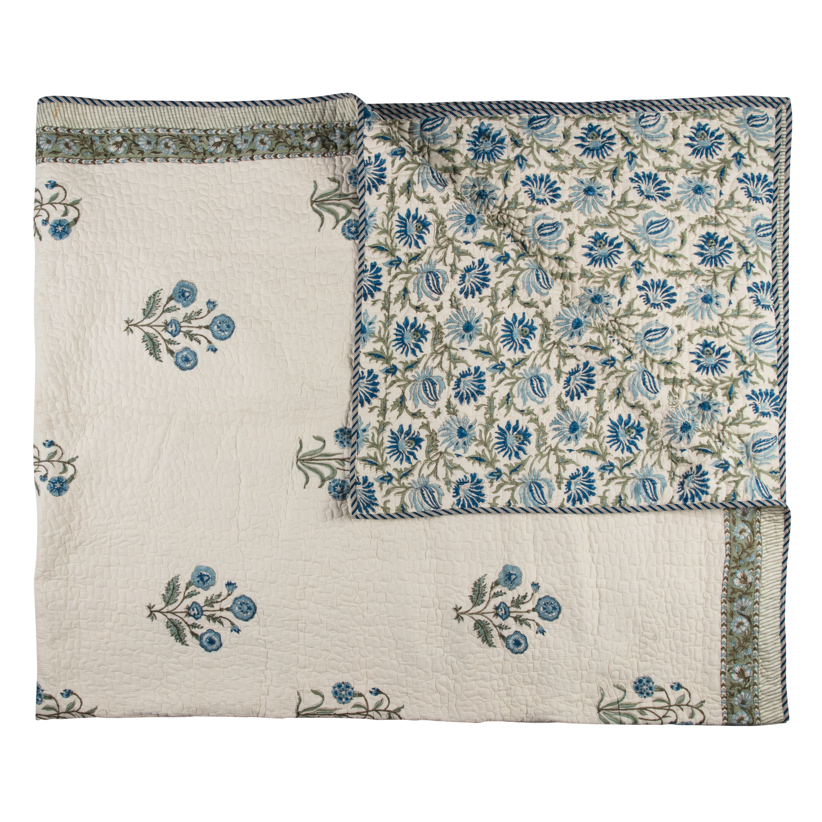 Azure Wildflower - King Quilted Bedspread with x2 Pillowcases