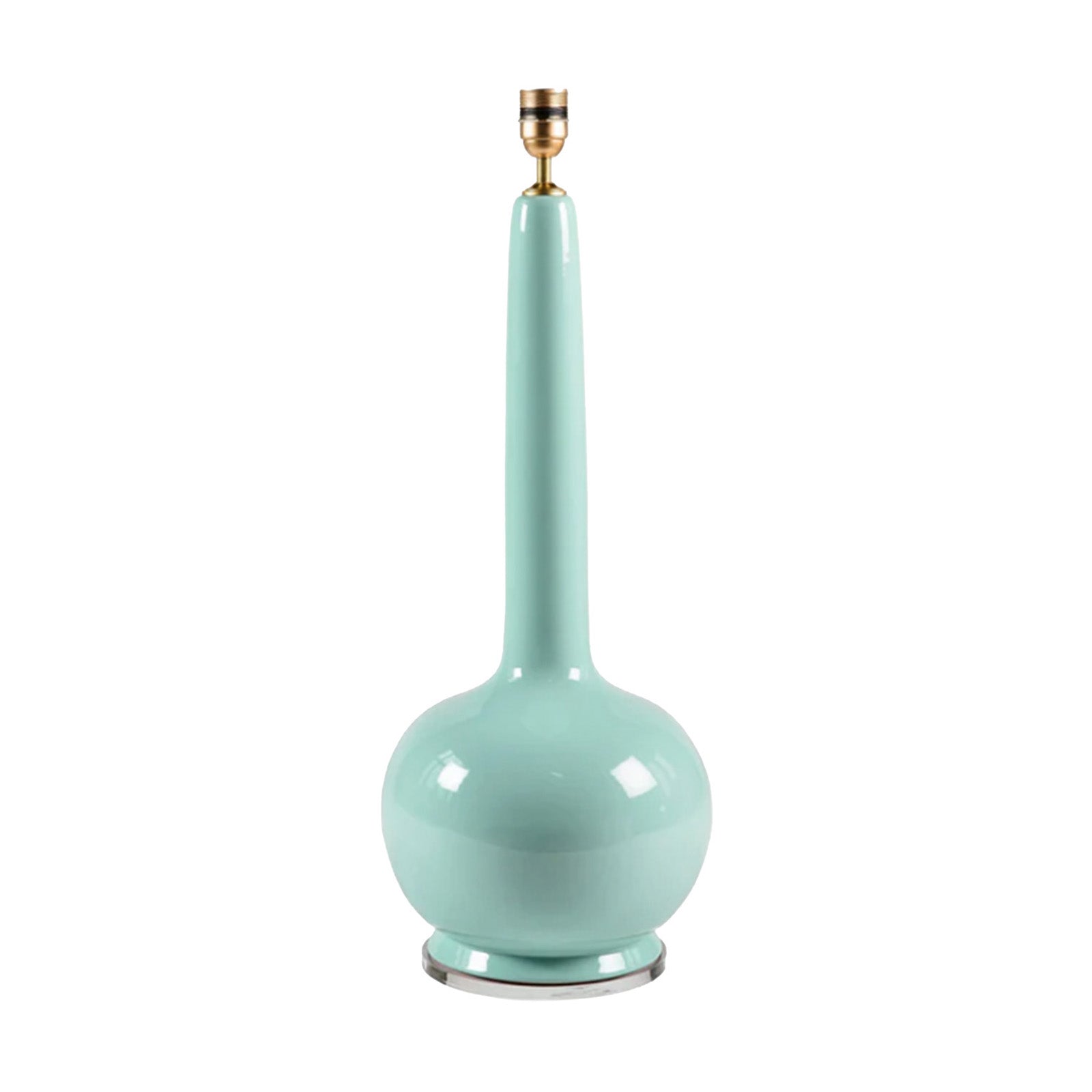 A ceramic lamp base in sky blue colour with an acrylic base, designed to support a lampshade.