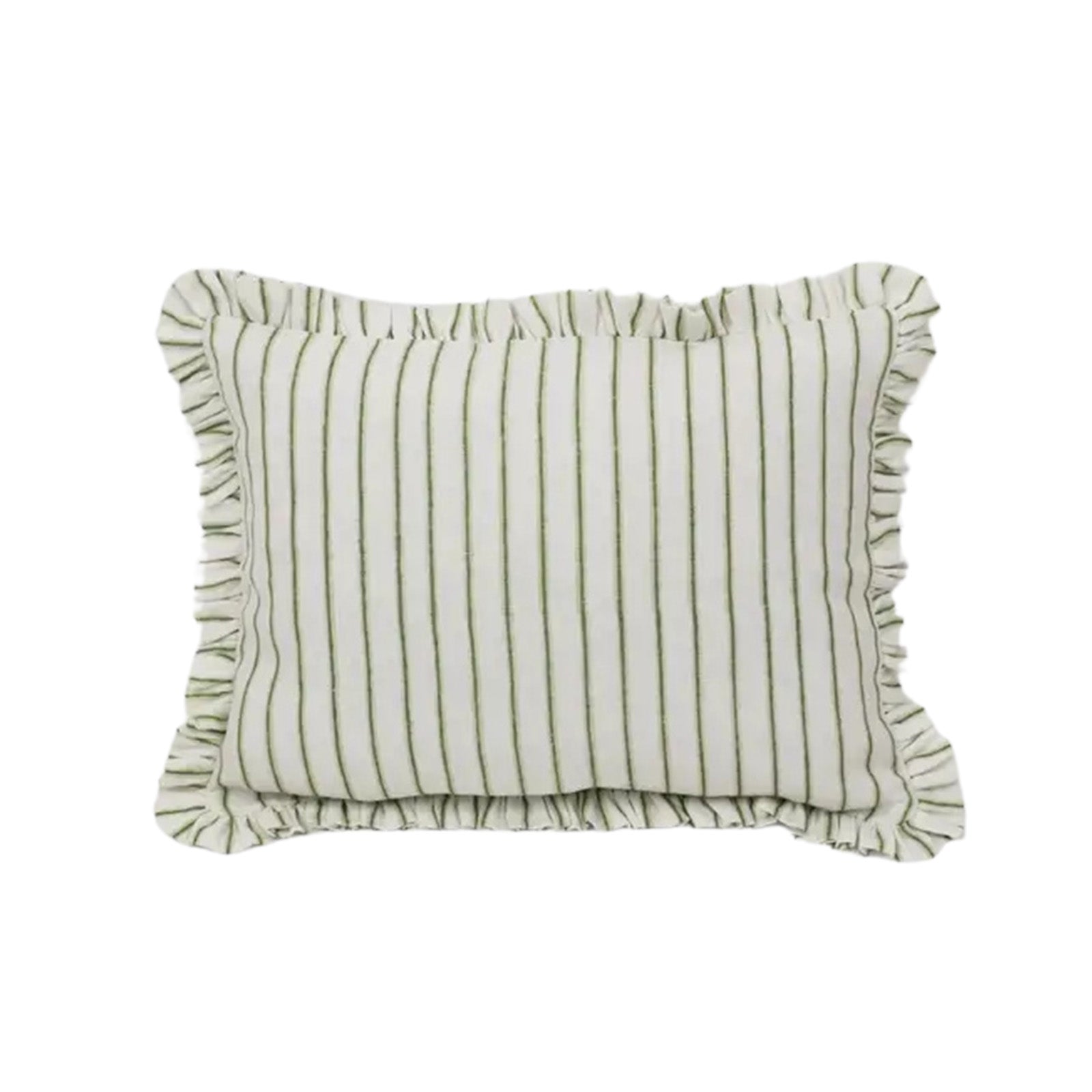 Striped pillow with ruffled edges on a white background