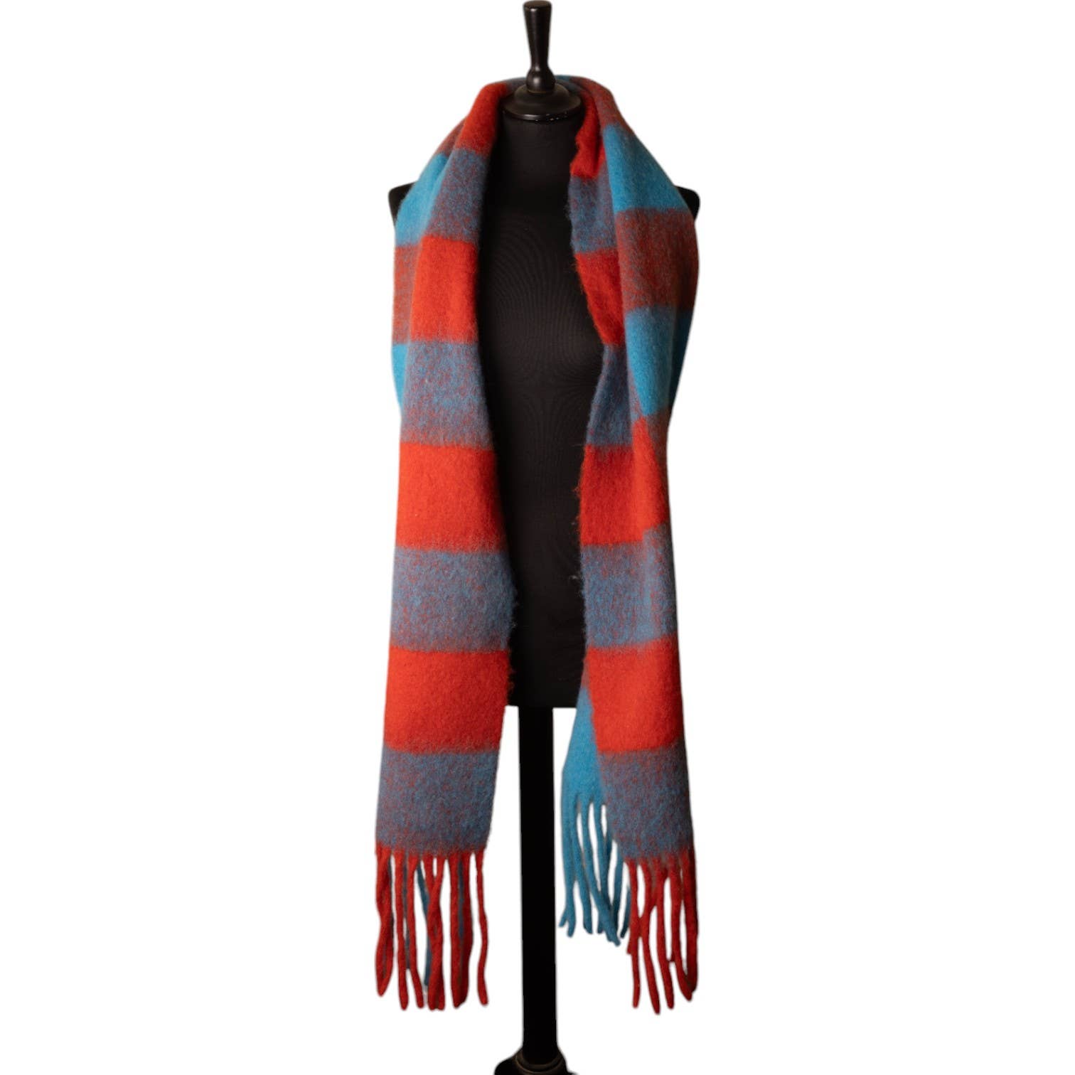 Blue & Red Checked Chunky Winter Scarf