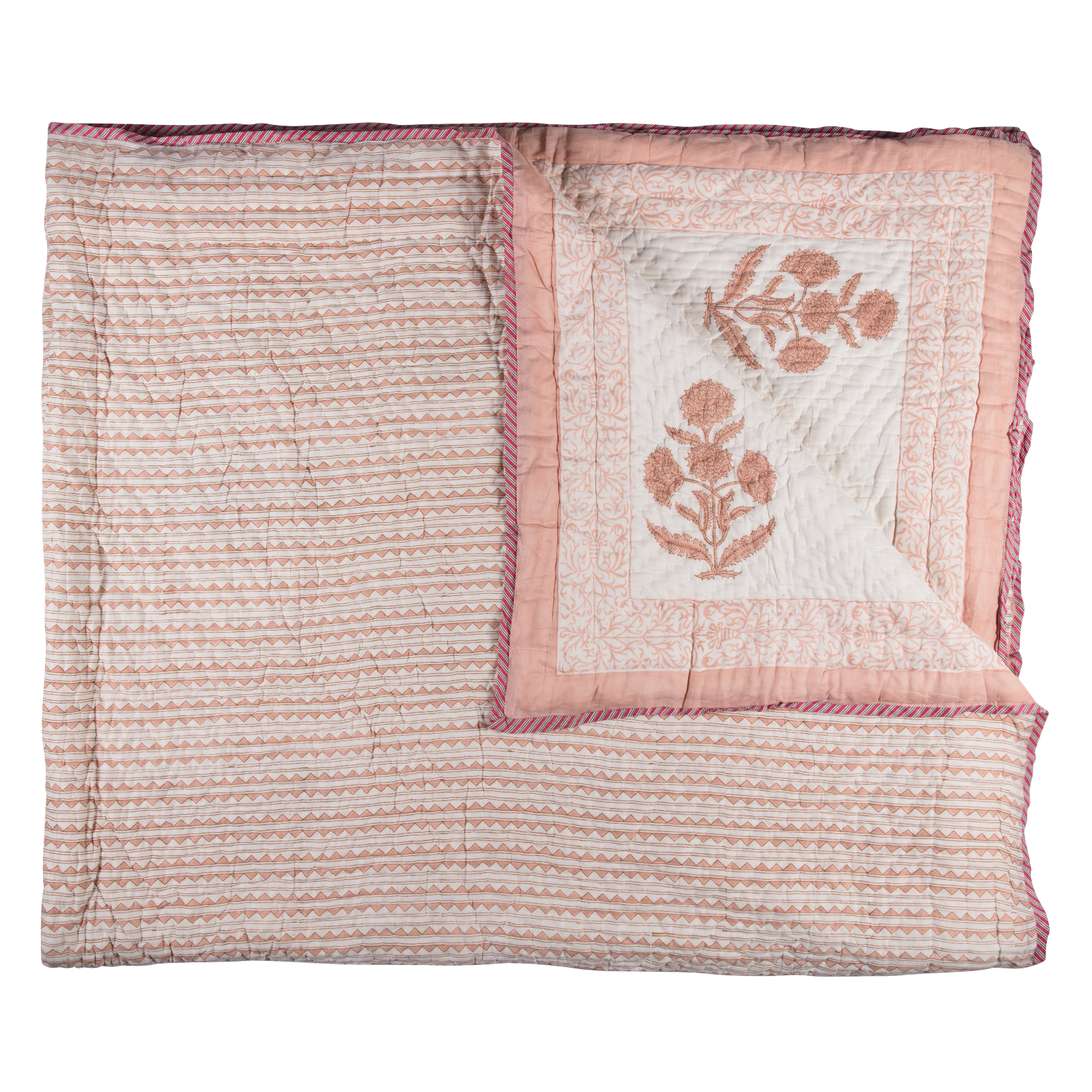 Blush Thistle Bloom - Queen Quilted Bedspread