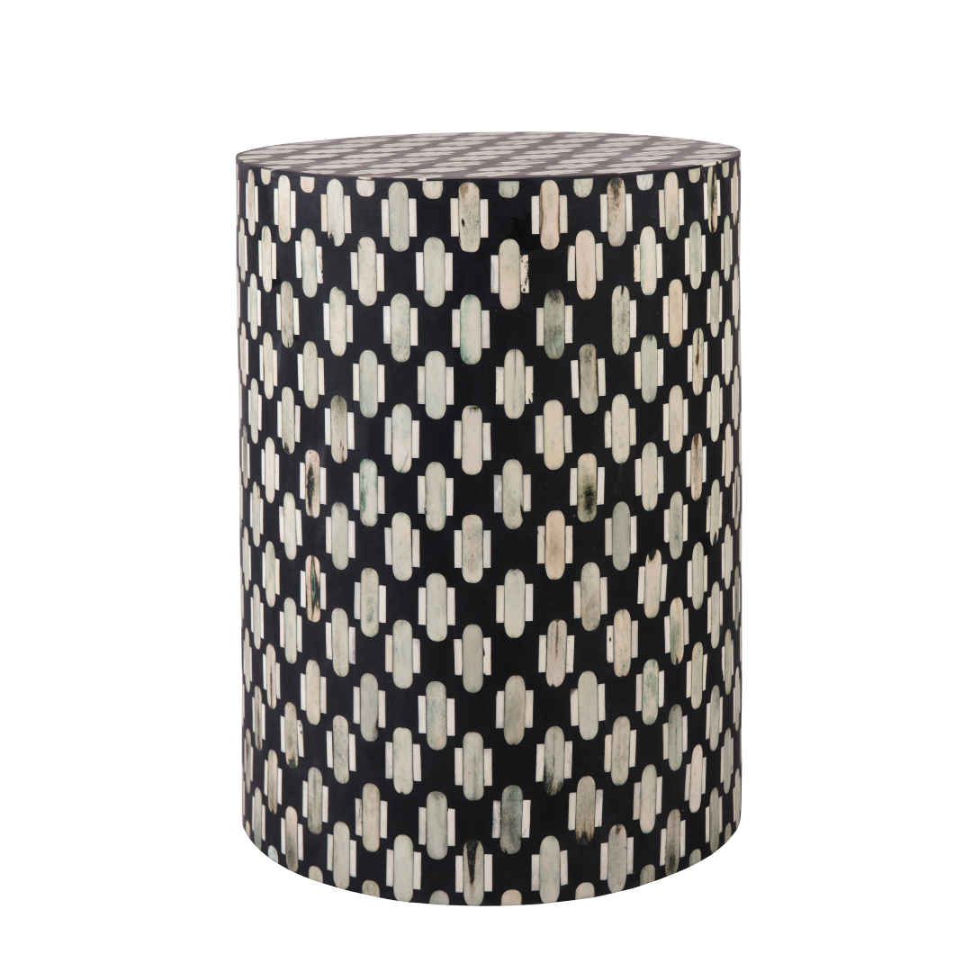 Bone Inlay Side Table – Geometric
