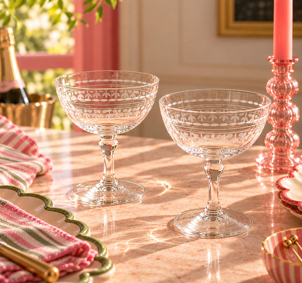 Etched Coupe Glasses | Set of Two
