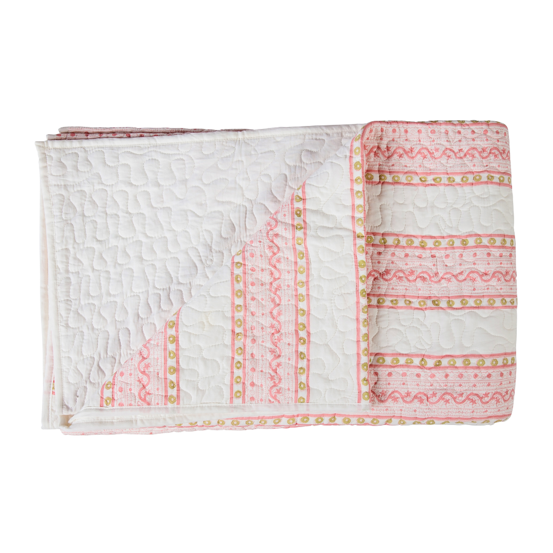 Coral | Pink Stripe Bedspread