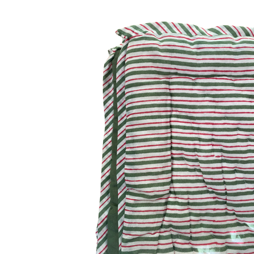 Cotton Quilted Bedspread Red Flower with Green Stem - Single