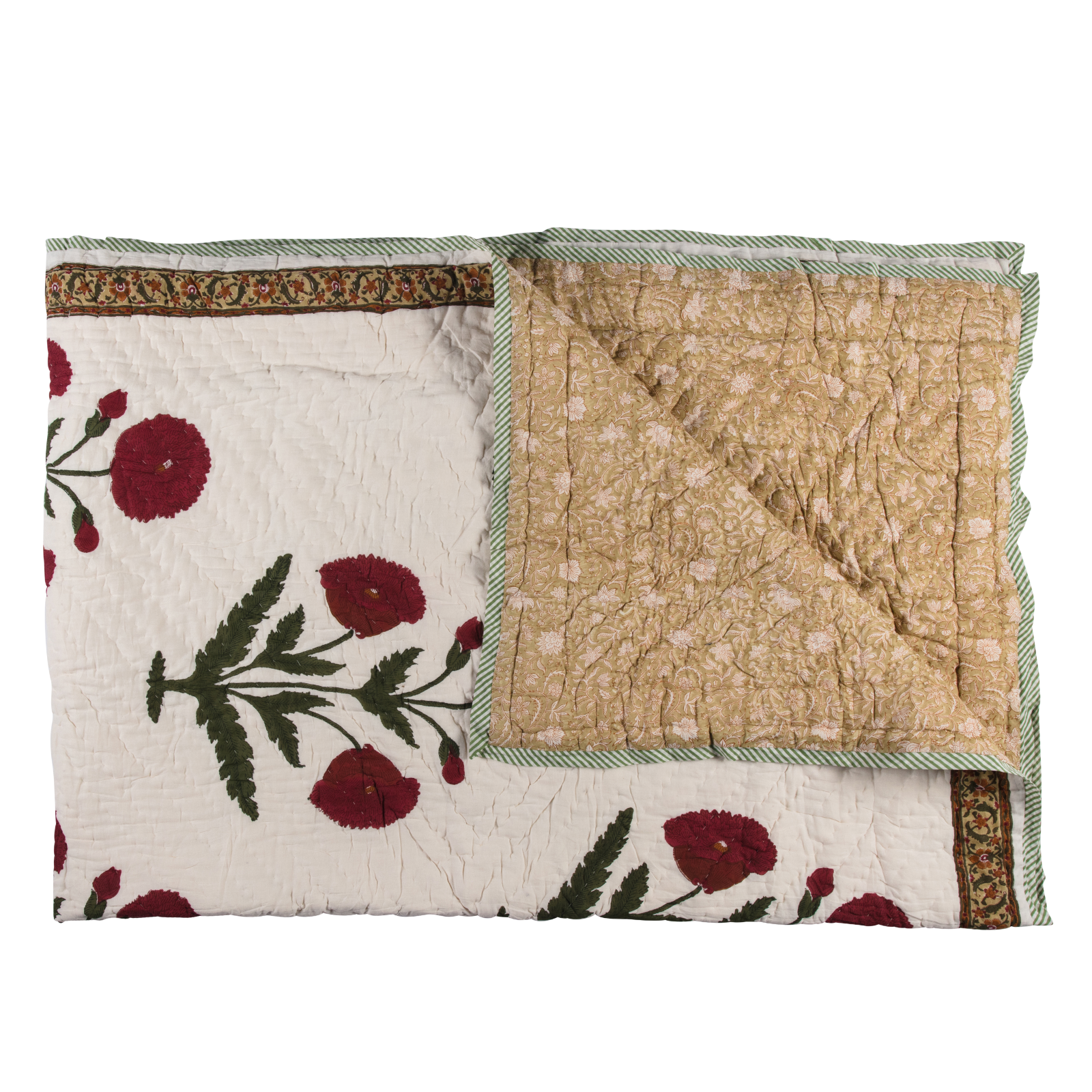 Crimson Marigold Garden - Single Quilted Bedspread