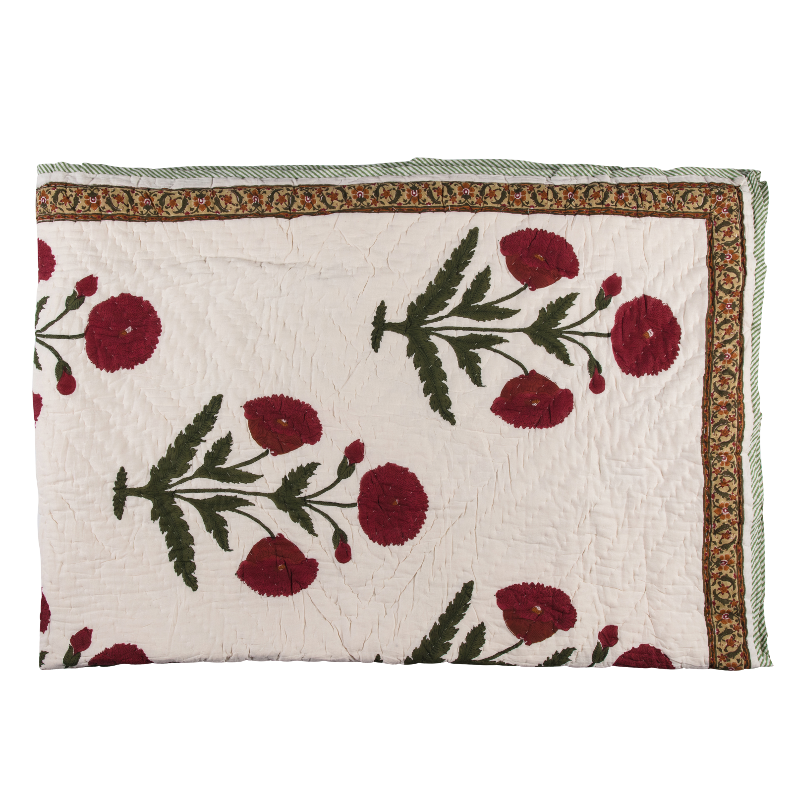 Crimson Marigold Garden - Single Quilted Bedspread