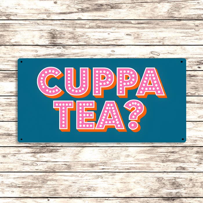 Cuppa Tea? Metal Sign – Fun Retro Kitchen Wall Decor: 12x6inch
