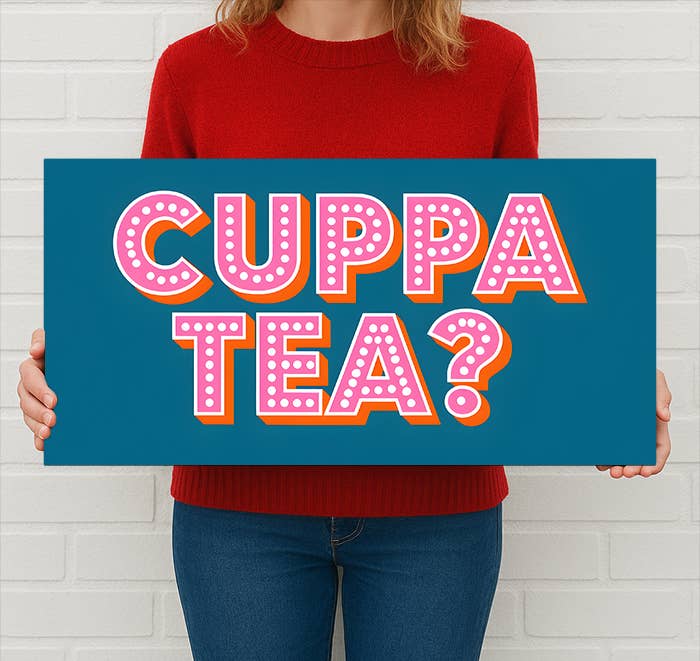 Cuppa Tea? Metal Sign – Fun Retro Kitchen Wall Decor: 12x6inch