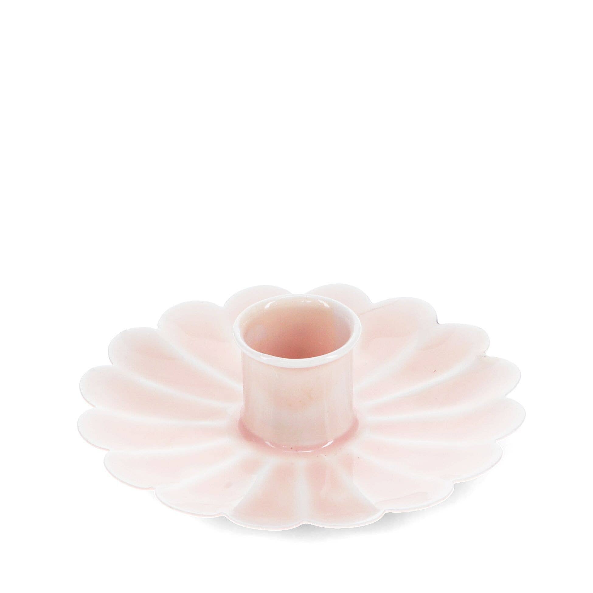 Enamel Flat Flower Candle Holder - Pink
