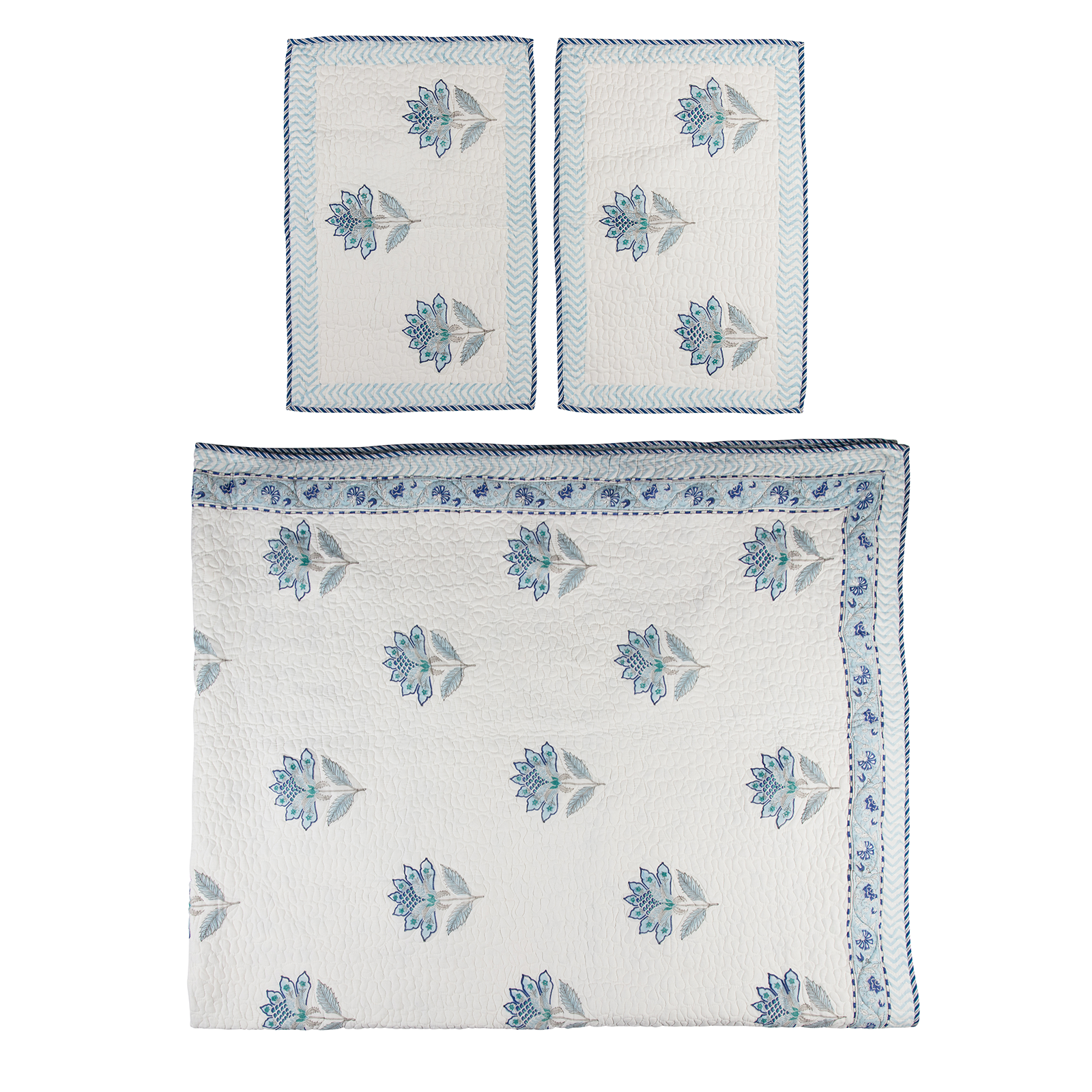 Floral Trellis - King Quilted Bedspread with x2 Pillowcases