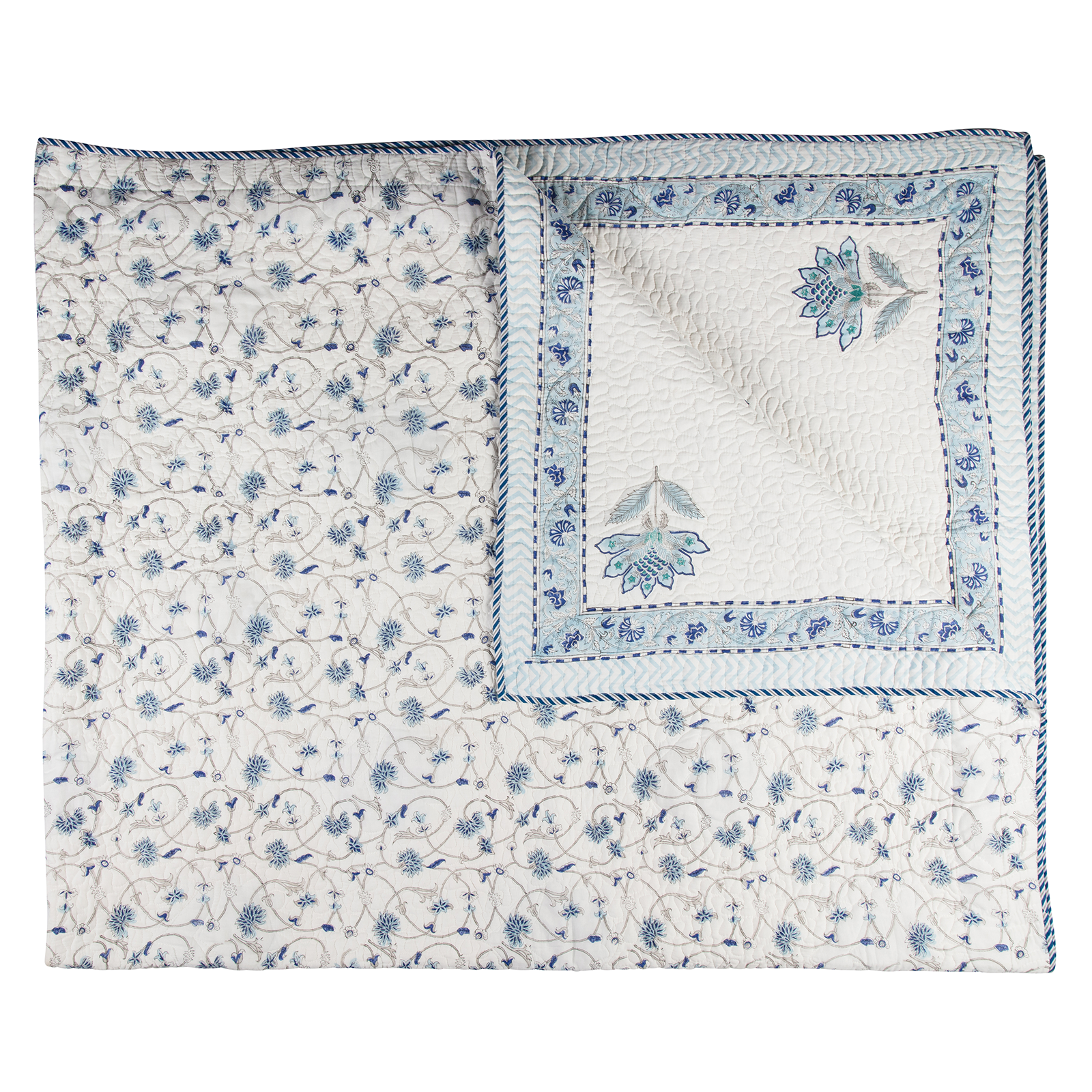 Floral Trellis - King Quilted Bedspread with x2 Pillowcases