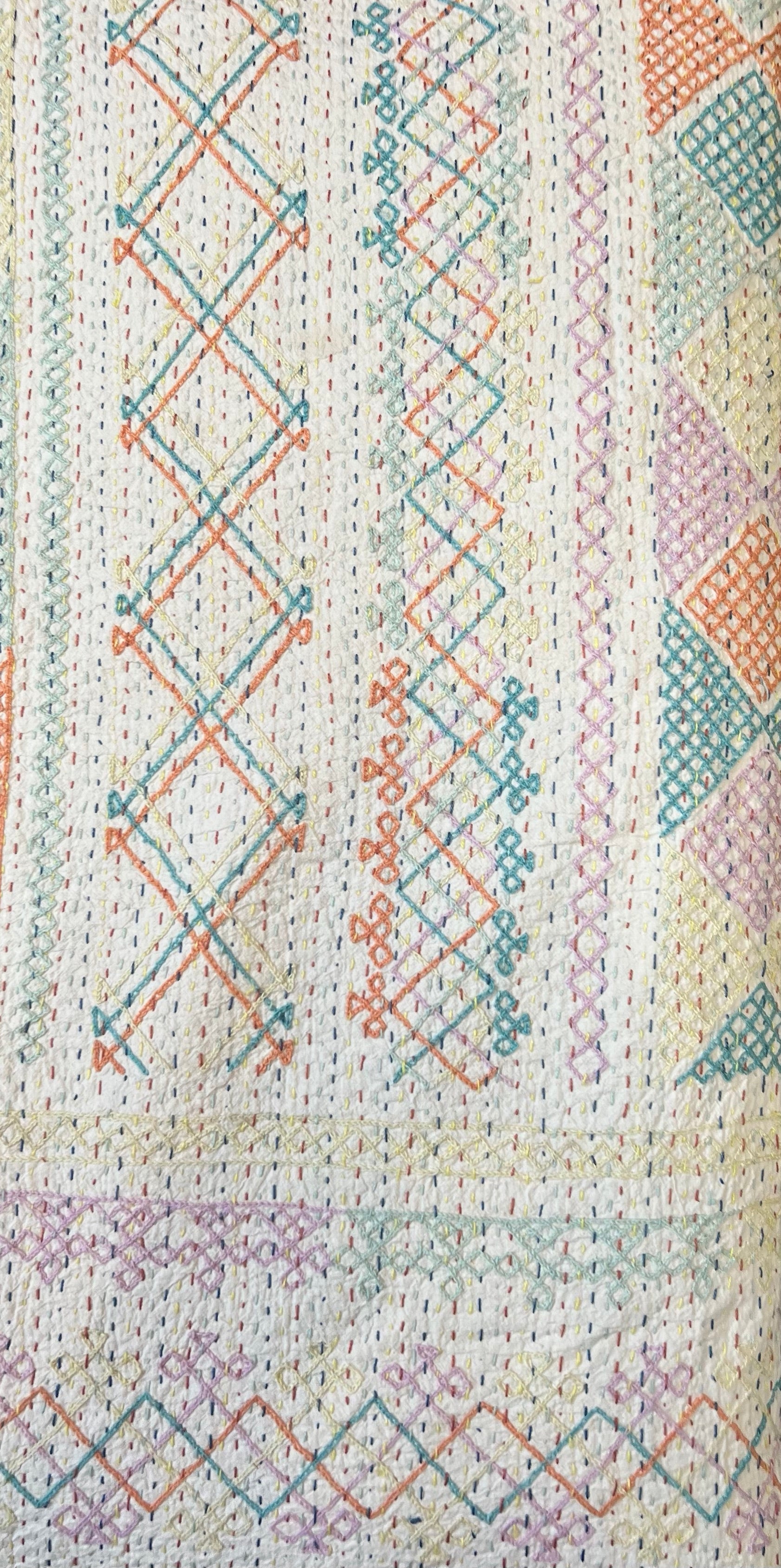 Hand Embroidered Single Bedspread 100% Cotton Dark Dash