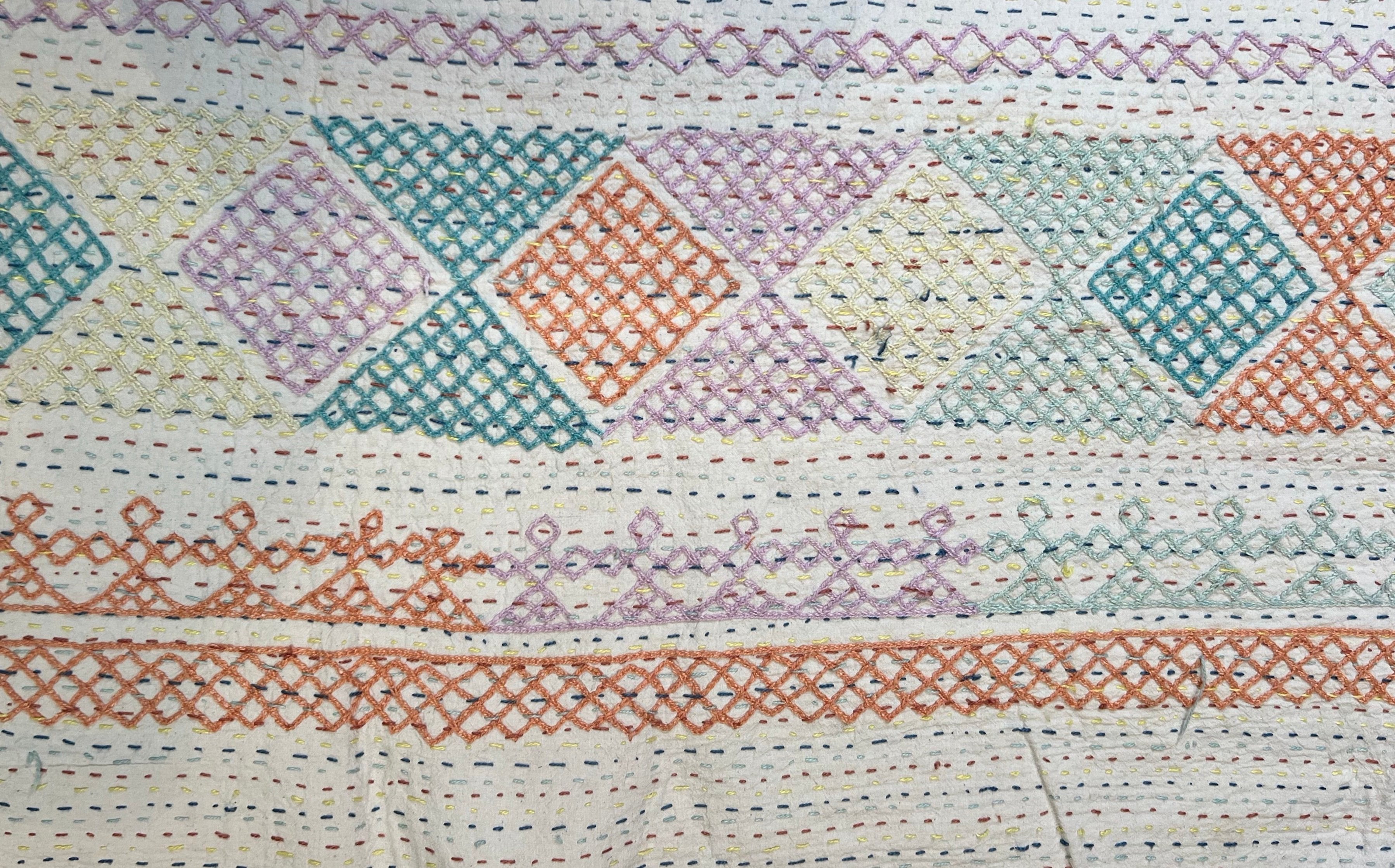 Hand Embroidered Single Bedspread 100% Cotton Dark Dash