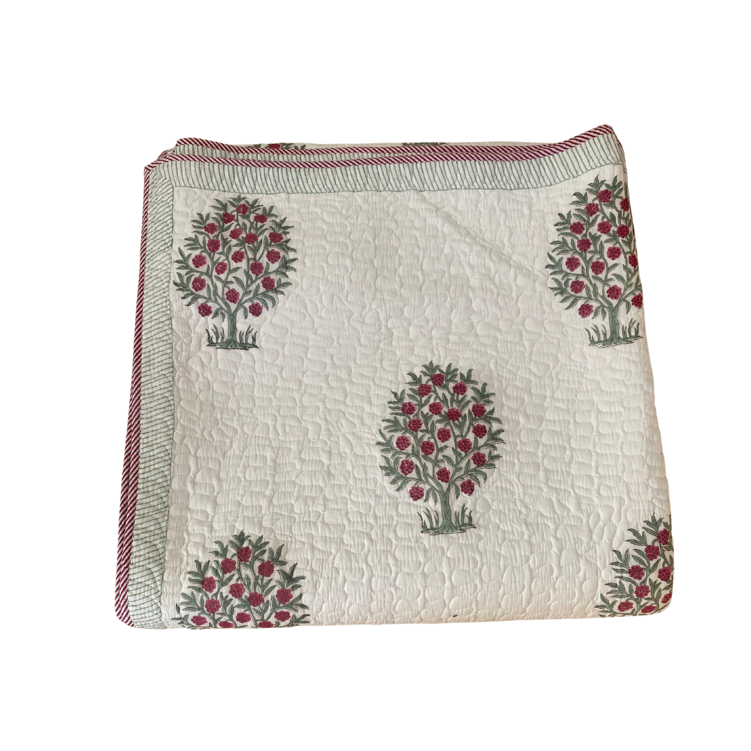 Green Pomegranate Quilted Bedspread with Pillowcases - King