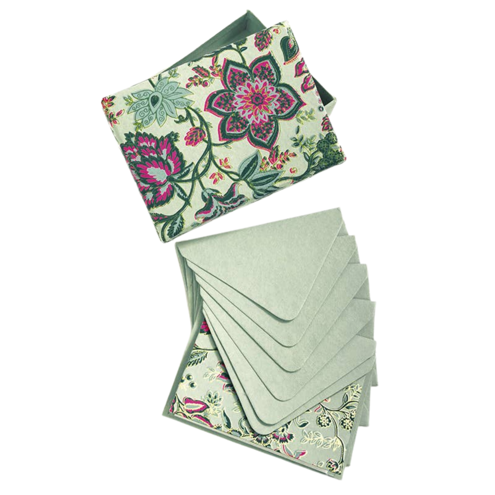Handmade Green Floral Note Card Set In A Keepsake Box