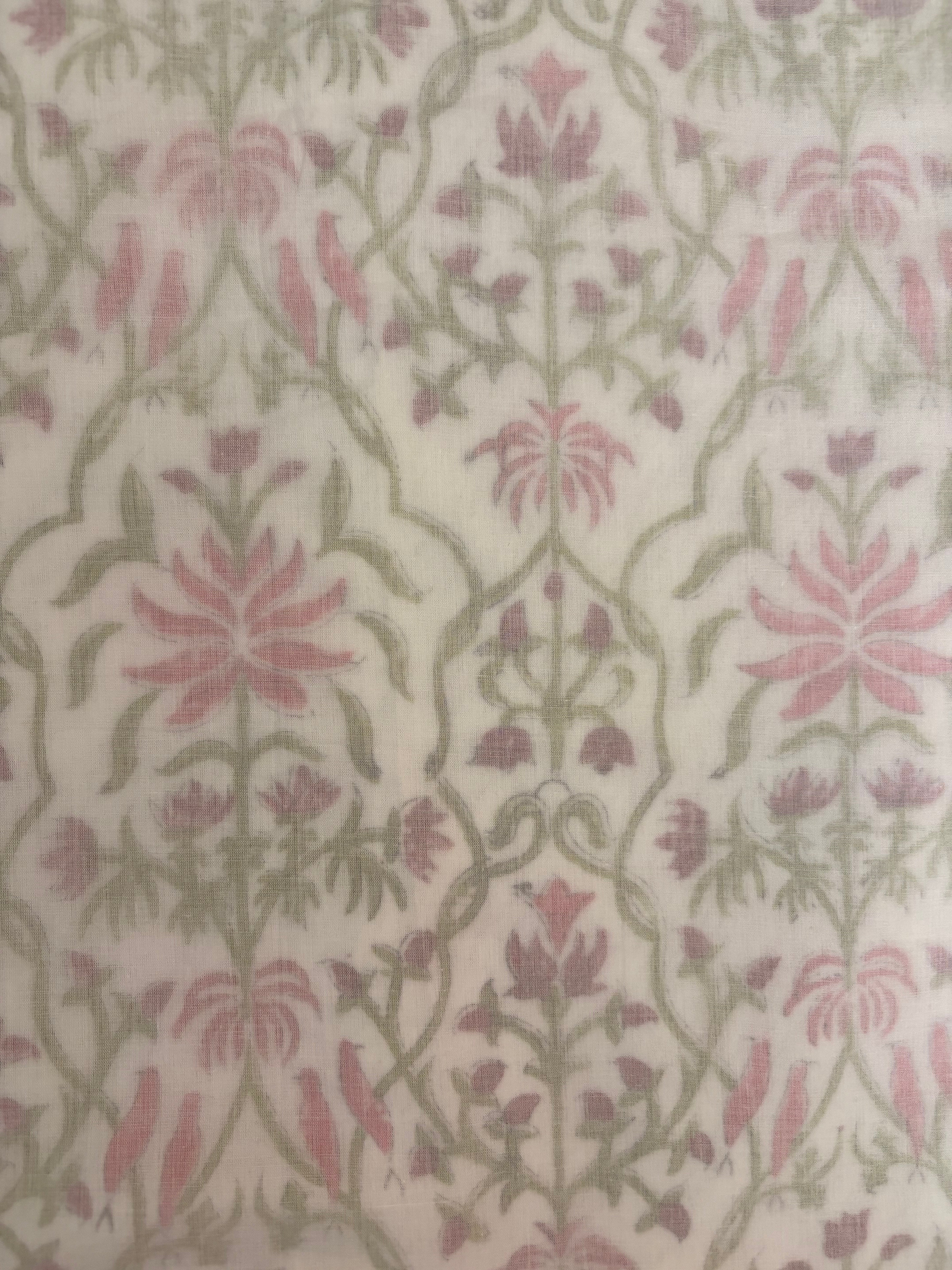 NEW IN | Dainty Pink and Green Flowers in Large Twisty Trellis with Stripe Trim Dohar - Double