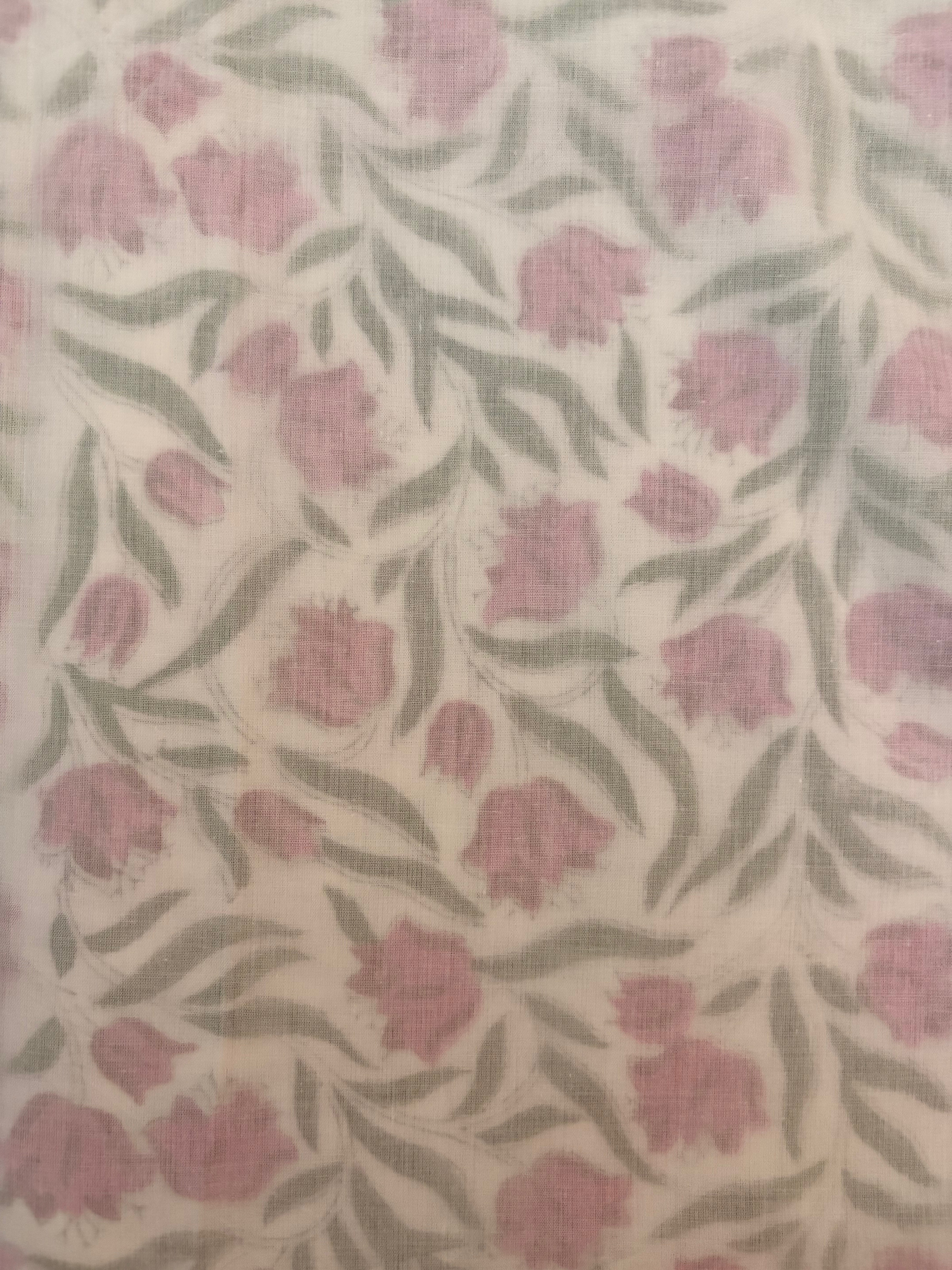 NEW IN | Pink andLight Green Posy Scatter with Stripe Trim Dohar - Double
