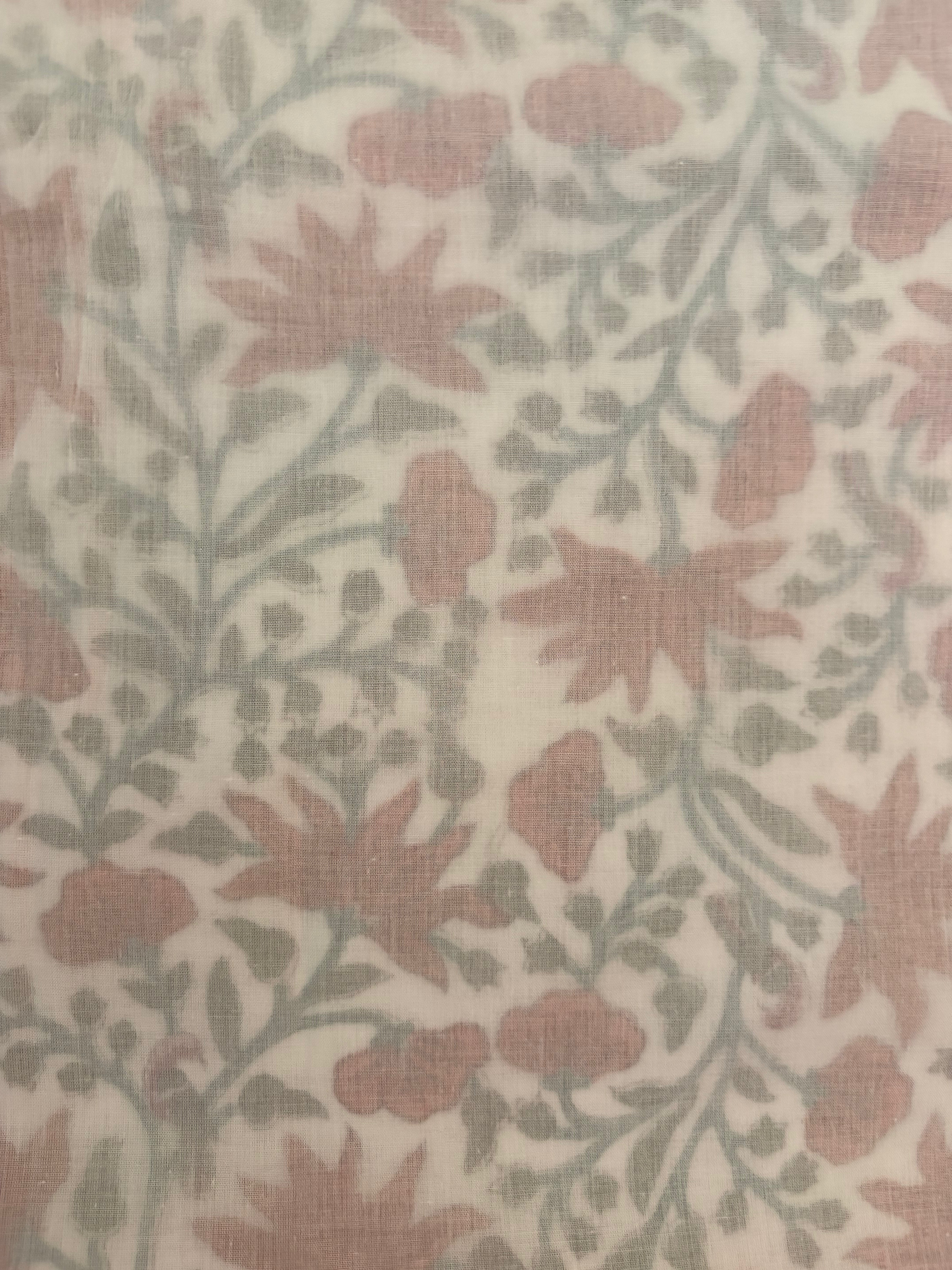 NEW IN | Rust Red and Green Floral Vine with Stripe Trim Dohar - Double