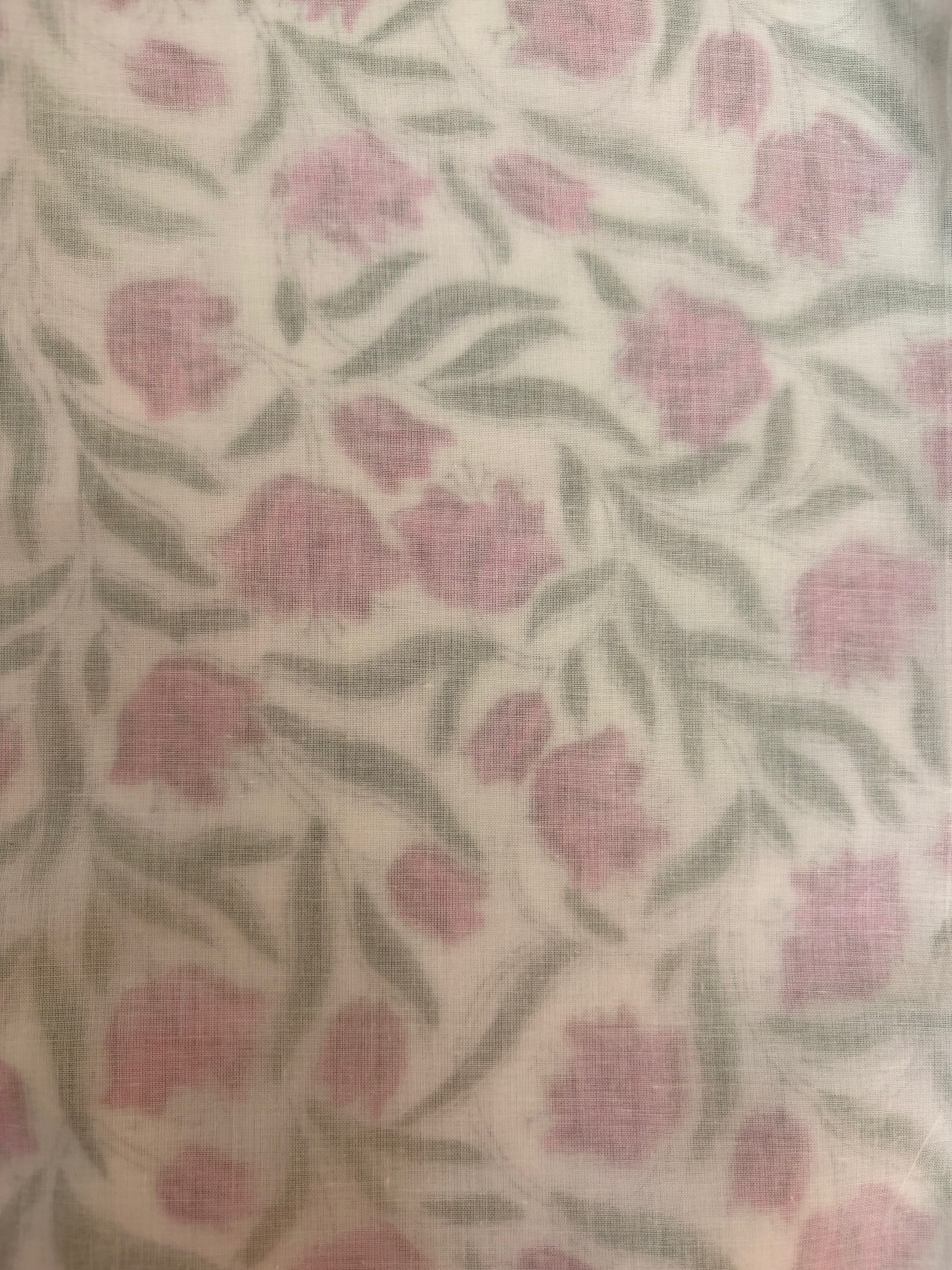 NEW IN | Pink and Light Green Posy Scatter with Double Stripe Trim Dohar - Single Dohar