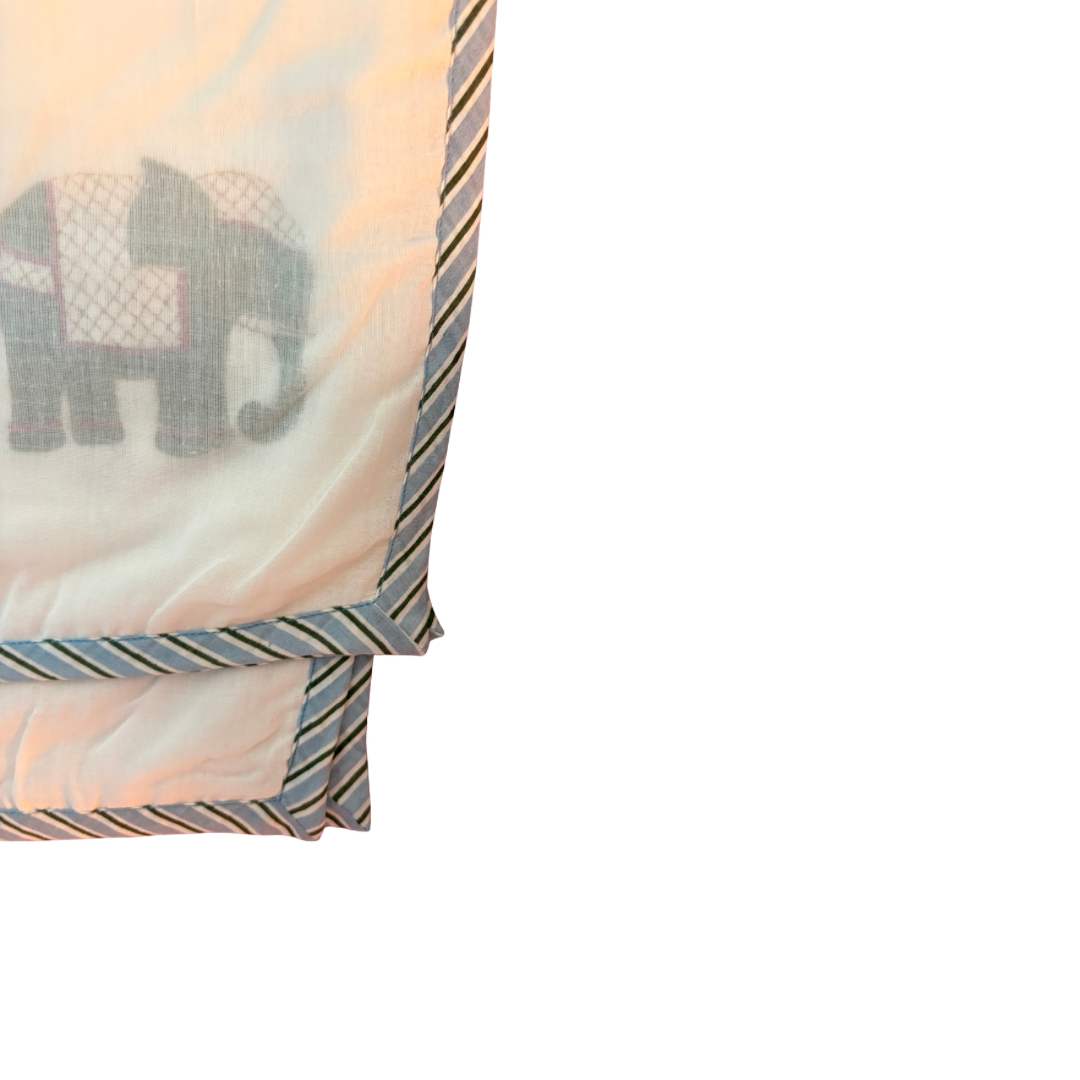 NEW IN | Small Multi Elephant with Baby Blue Stripe Trim | Single Dohar