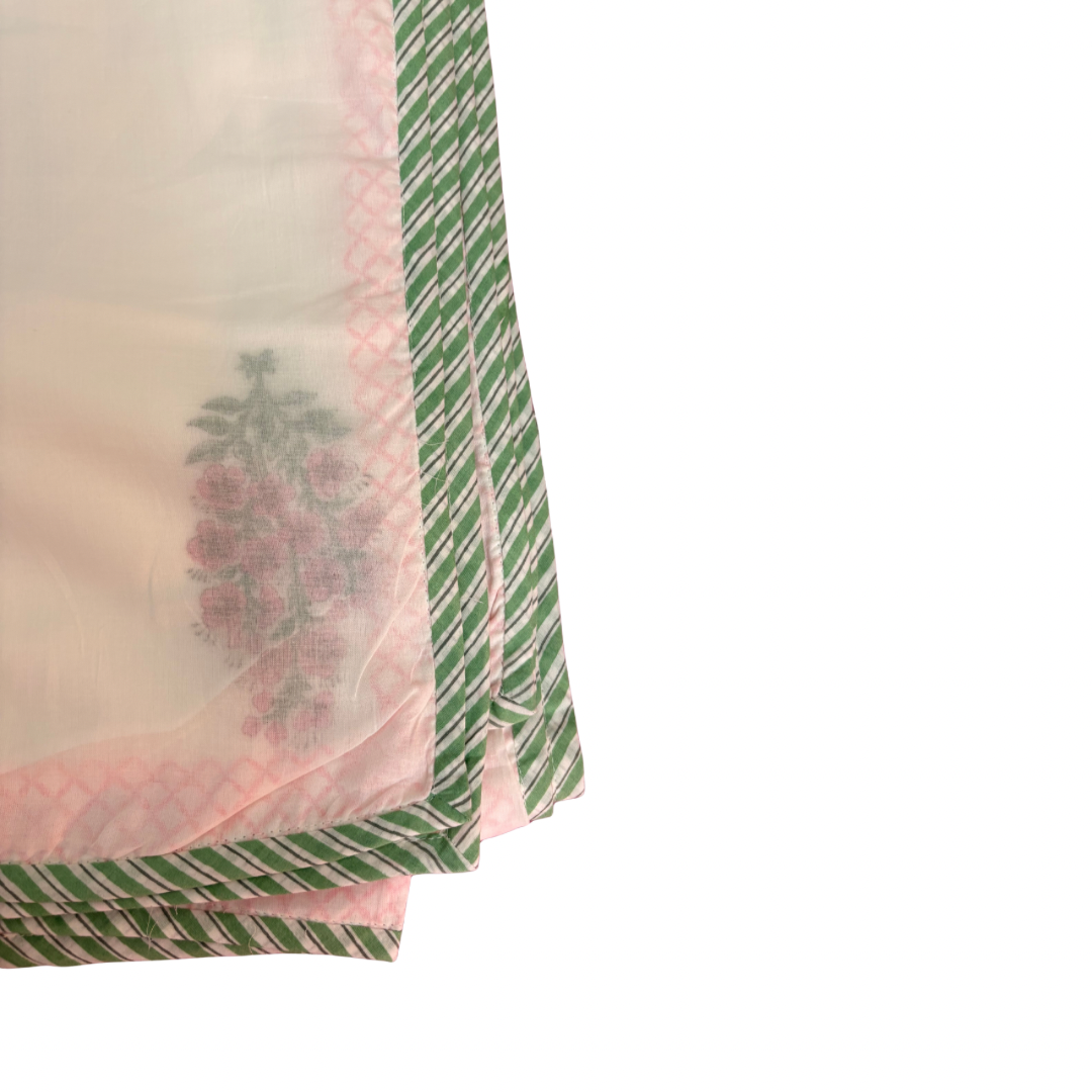 NEW IN | Flower Bunch with double pink criss cross and green stripe Border - King / Super King Dohar