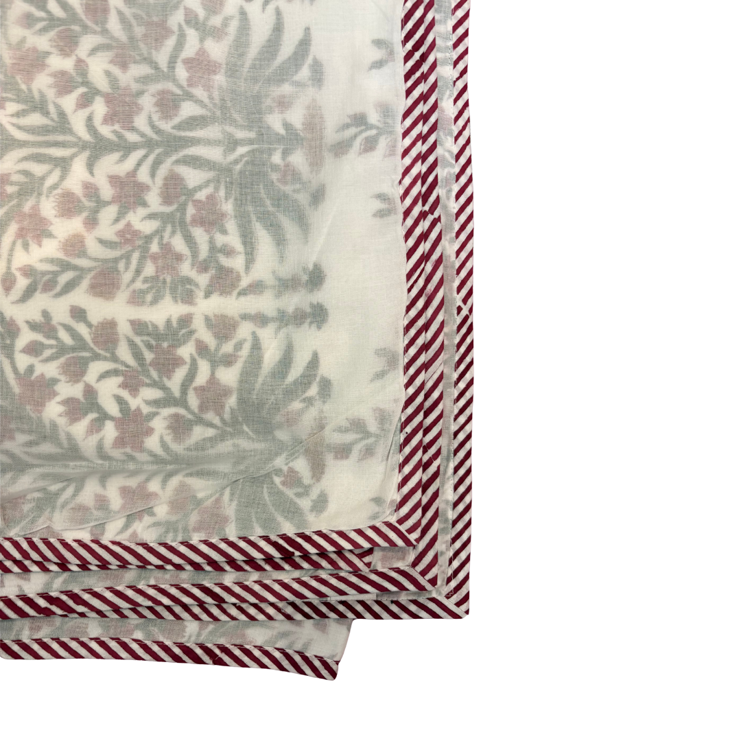 NEW IN | Raspberry and Green Flower Bush with Port Stripe Border - King / Super King Dohar