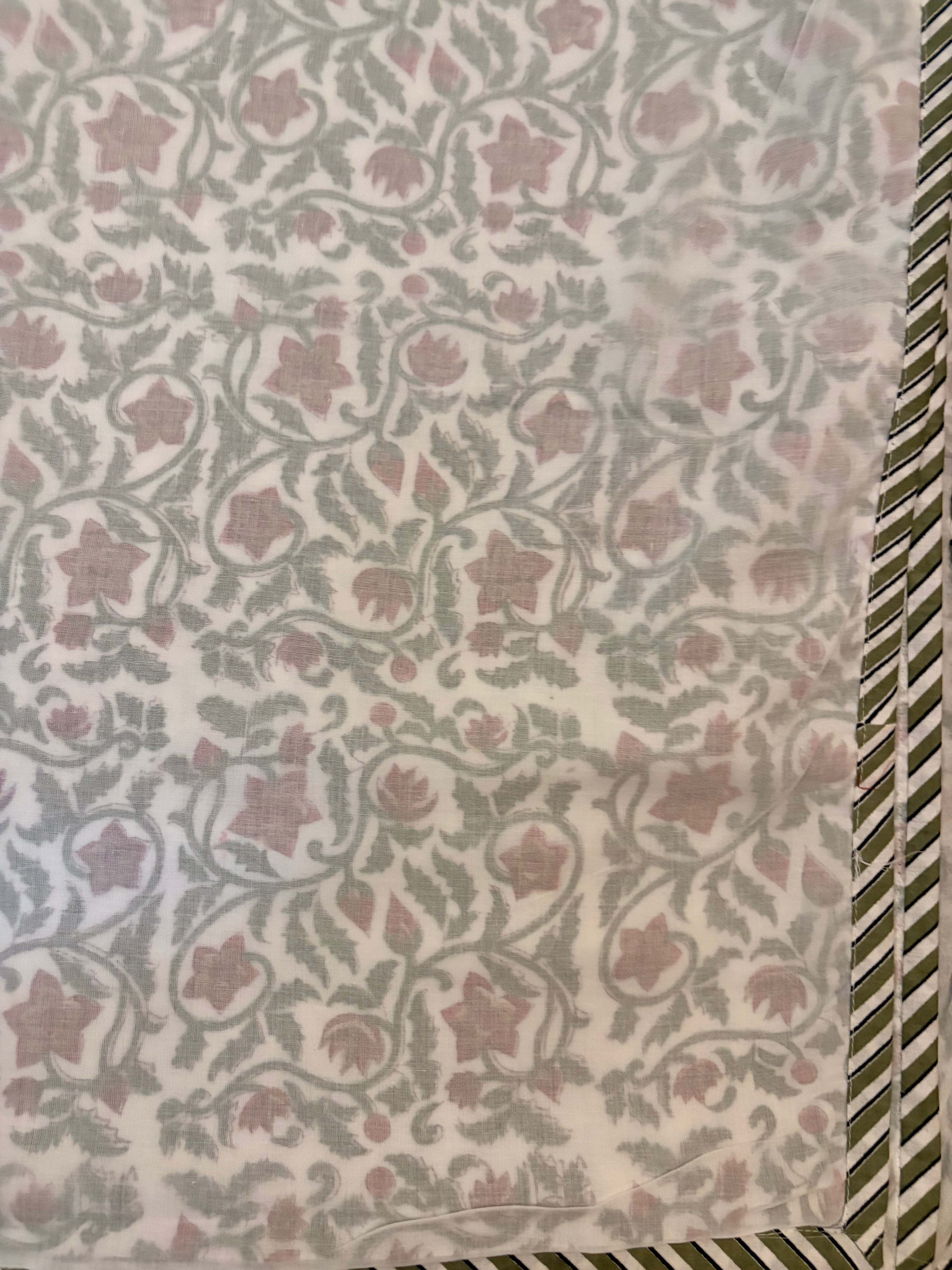 NEW IN | Red Flower Trellis and Green Stripe Border - King / Super King Dohar