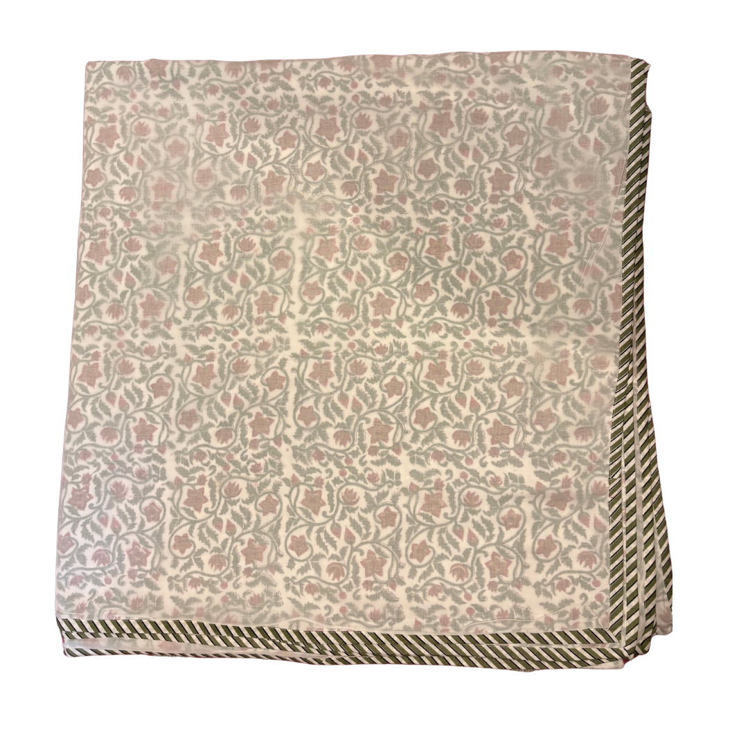 NEW IN | Red Flower Trellis and Green Stripe Border - King / Super King Dohar