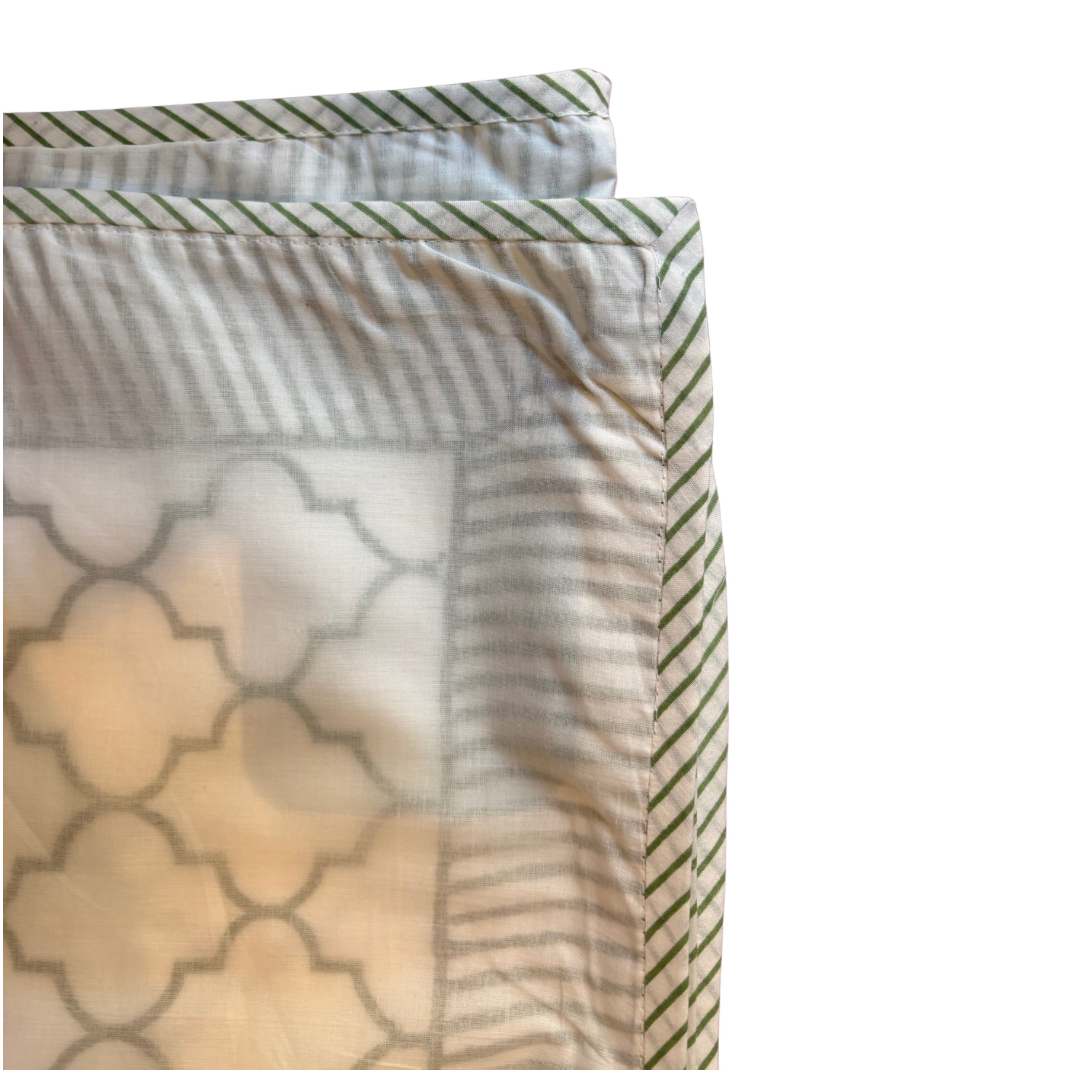 NEW IN | Light Sage Trellis with Stripe Trim | Single Dohar